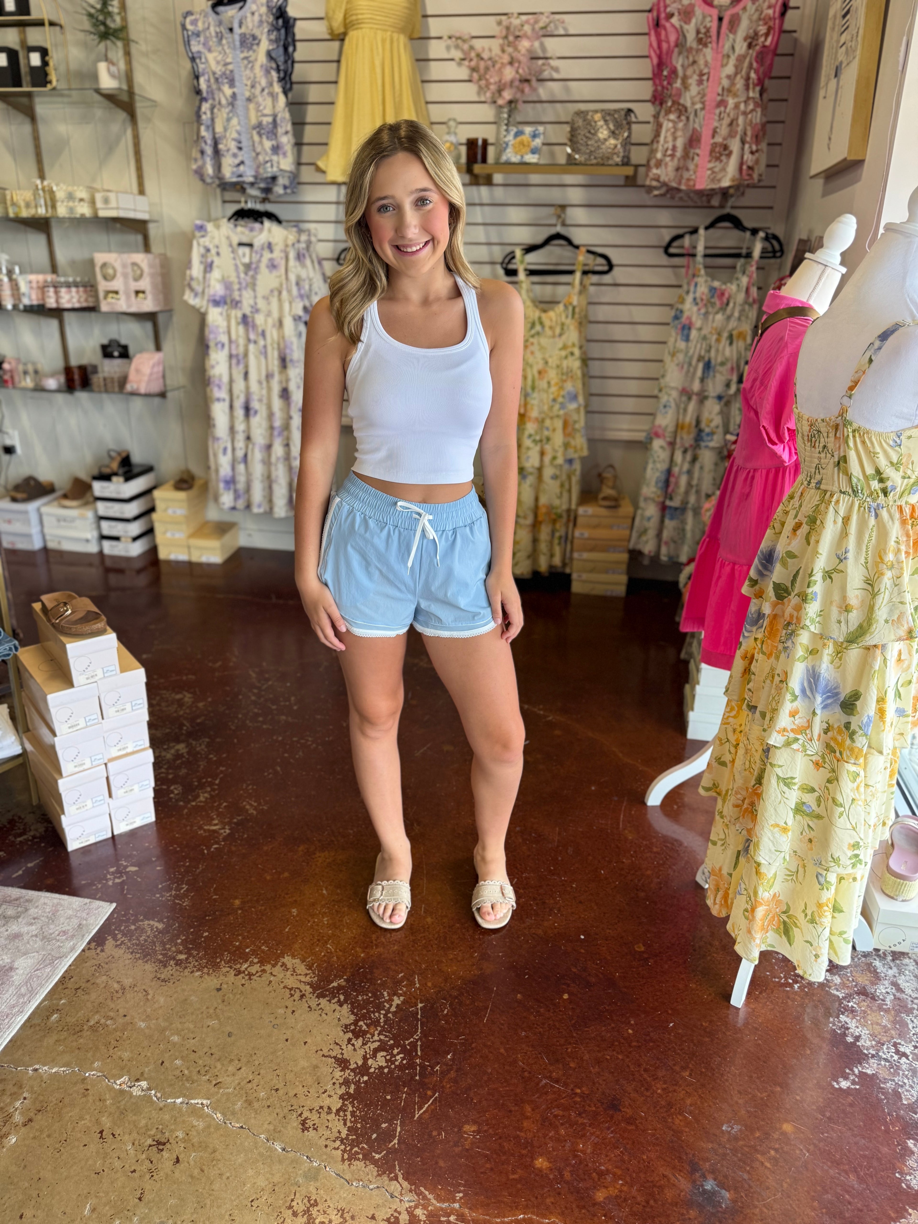 The Light Blue Lace Trimmed Shorts
