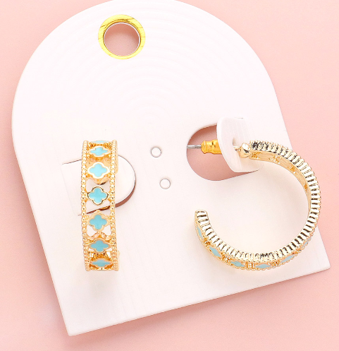 Enamel Quatrefoil Hoop Earrings