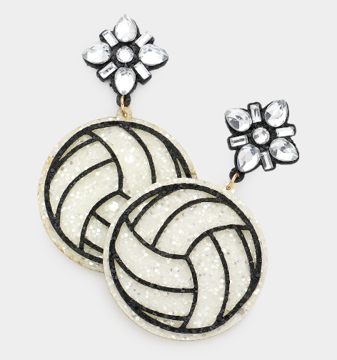 Glittered Volleyball Dangle Earrings