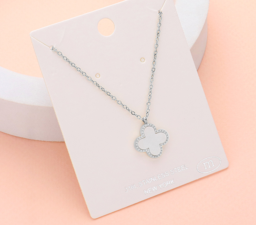 Mother Of Pearl Quatrefoil Pendant Necklace