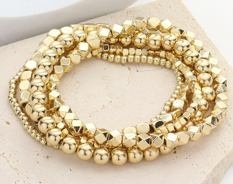 Metal Ball Beaded Stretch Multi Layered Bracelets