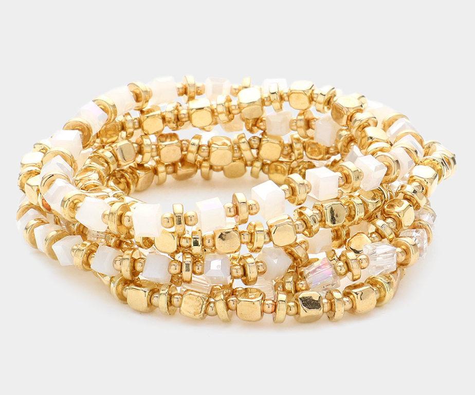 Cube Faceted Beaded Multi Layered Stretch Bracelets