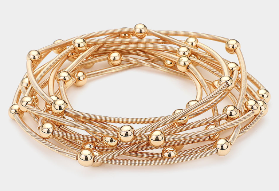 Metal Ball Station Stretch Multi Layered Bracelets