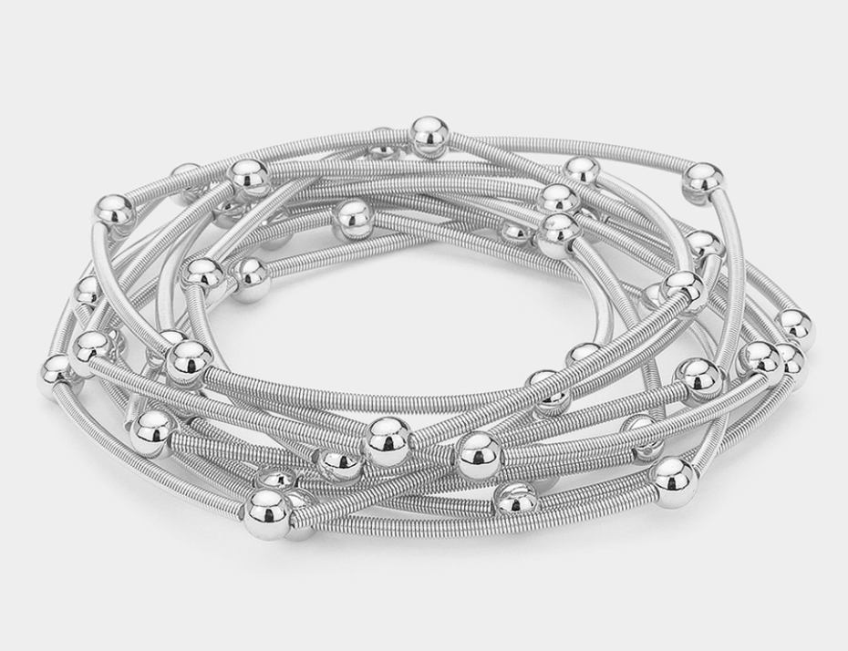 Metal Ball Station Stretch Multi Layered Bracelets