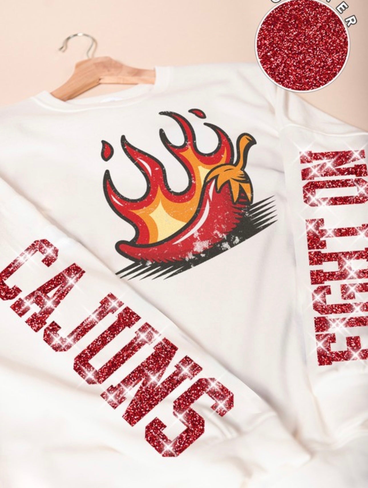CAJUNS FIGHT ON Glitter Oversized Sweatshirt