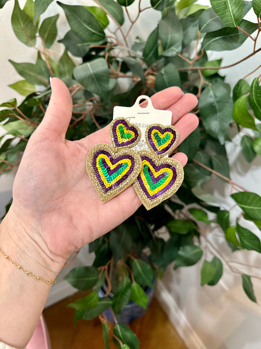 Mardi Gras Heart Earrings