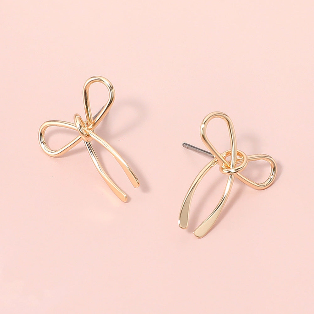 Metal Wire Bow Knot Stud Earrings