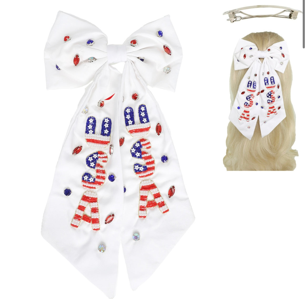 USA Beaded Hair Bow