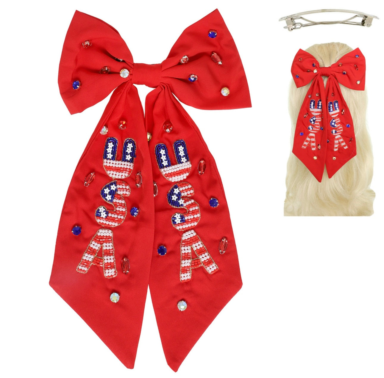 USA Beaded Hair Bow