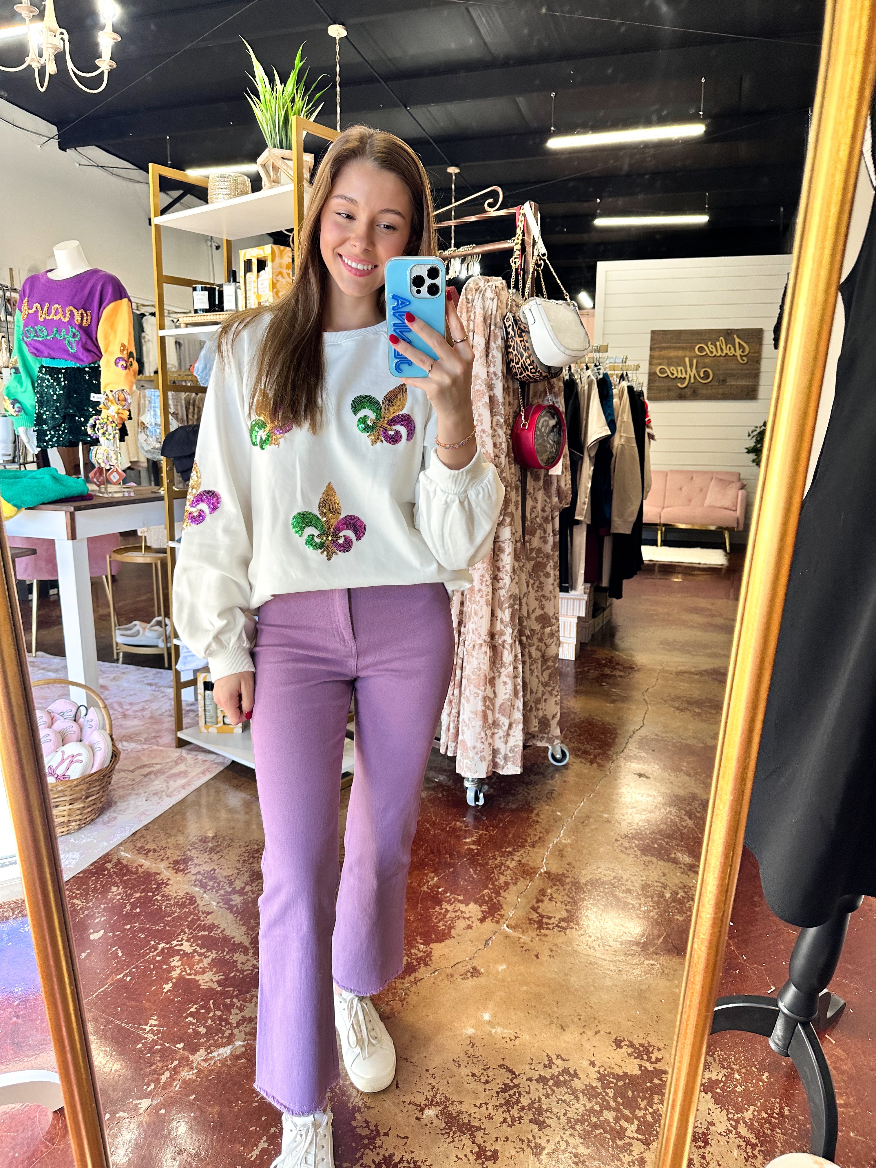 The Long Sleeve Fleur De Lis Mardi Gras Top