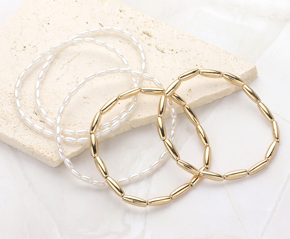 Metal Pearl Beaded Stretch Multi Layered Bracelets