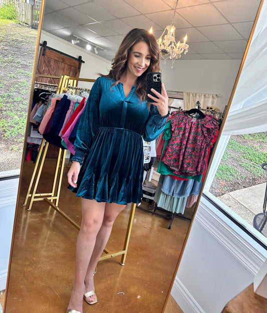 Our Dark Teal Velvet Dress