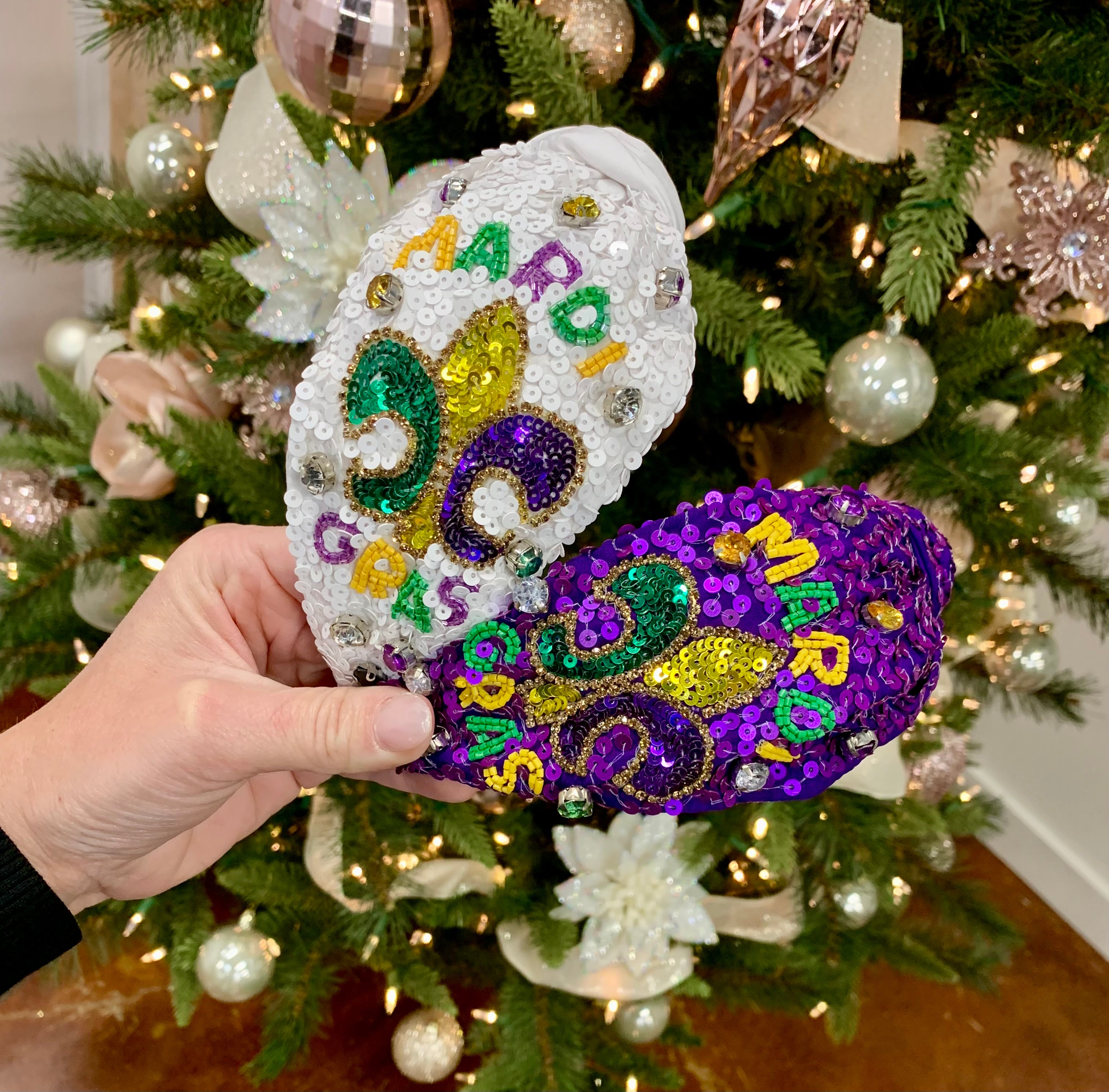MARDI GRAS FLEUR DE LIS TOP KNOTTED HEADBAND