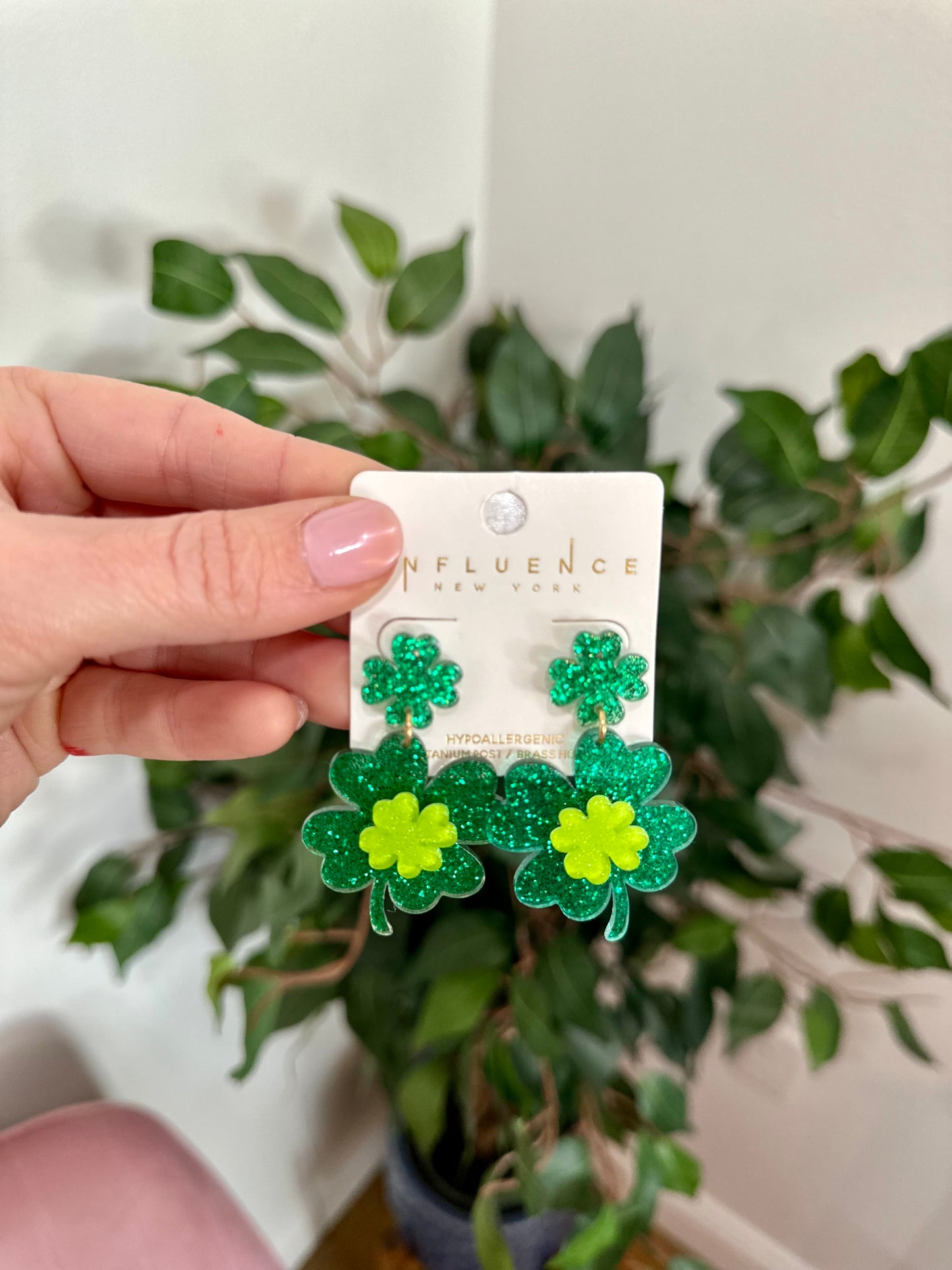 St Patricks Day Clover Dangle Earrings