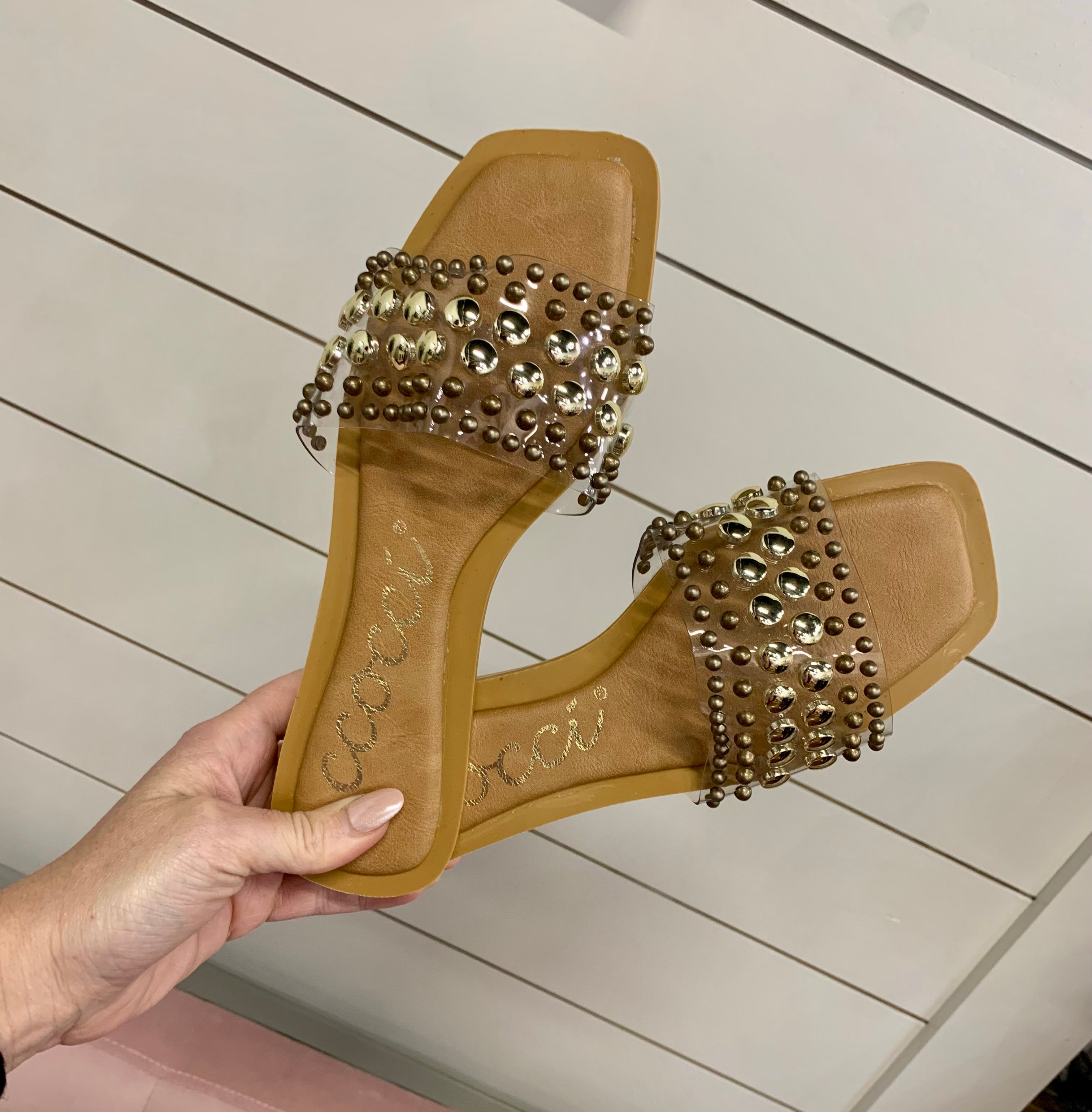 The Clear Chrissy Embellished Slides