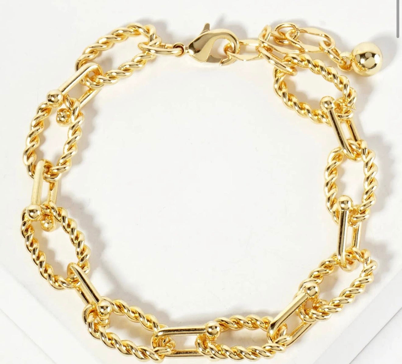 18K-Gold-Dipped Rope-Texture Polished Brass 16-11mm Chain Bracelet