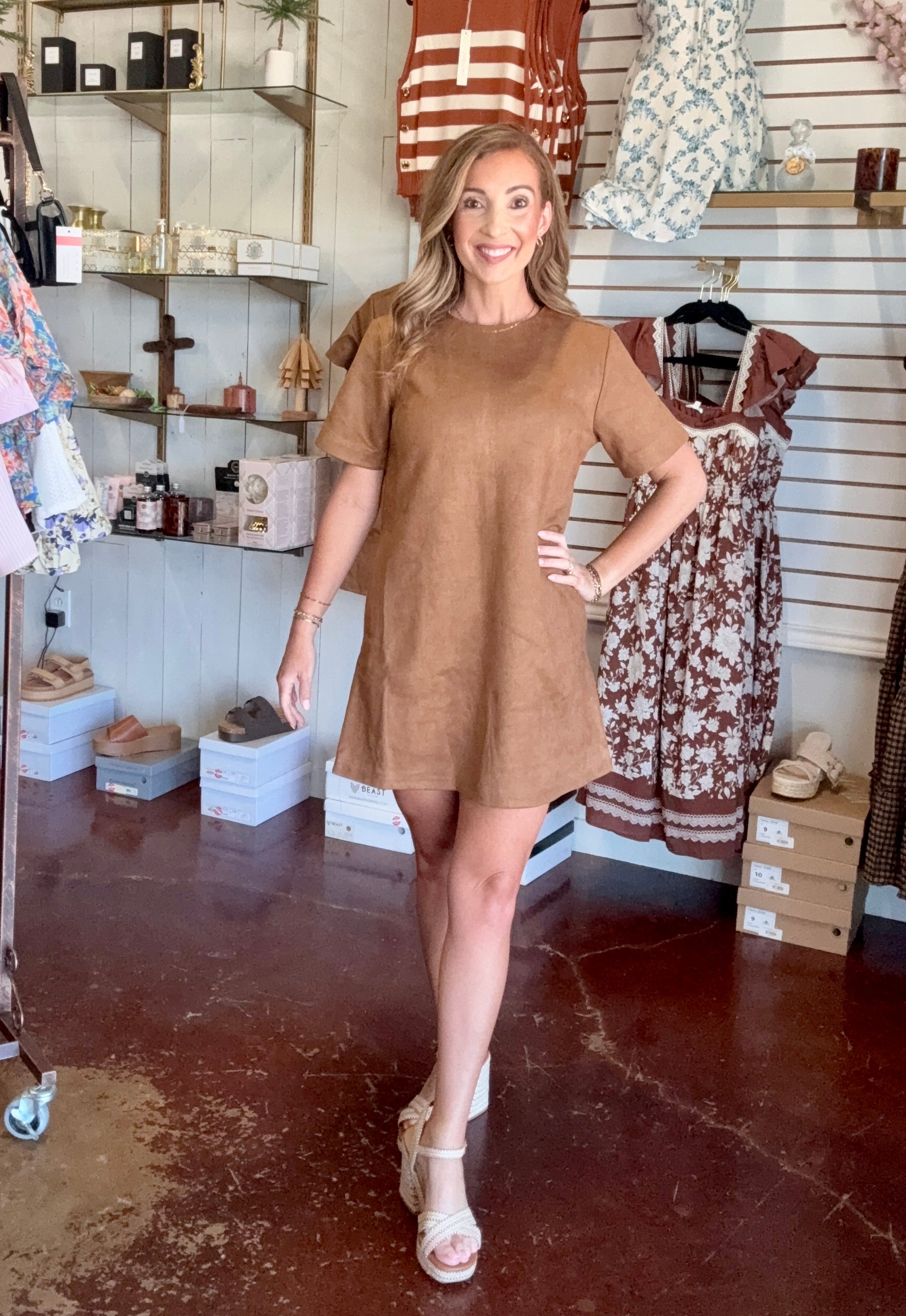 The Caramel Suede Mini Dress