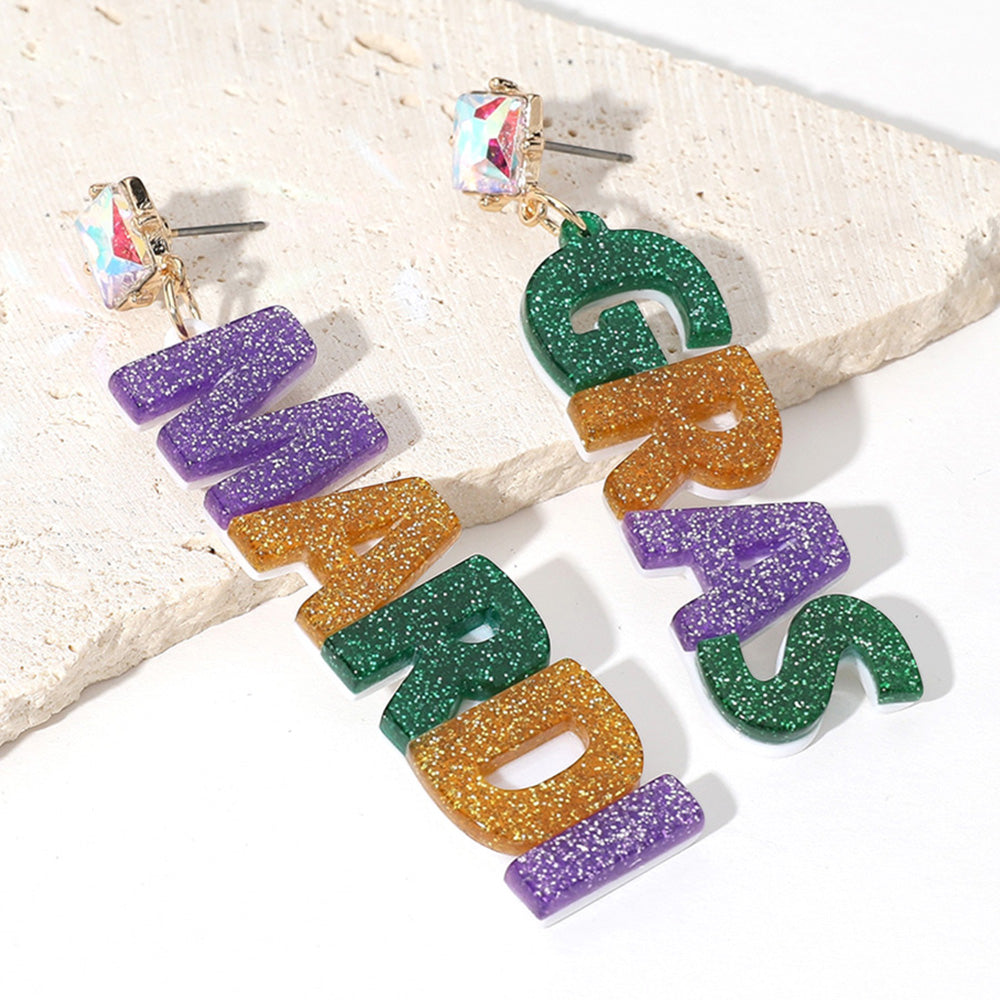 Glittered Resin Mardi Gras Dangle Earrings