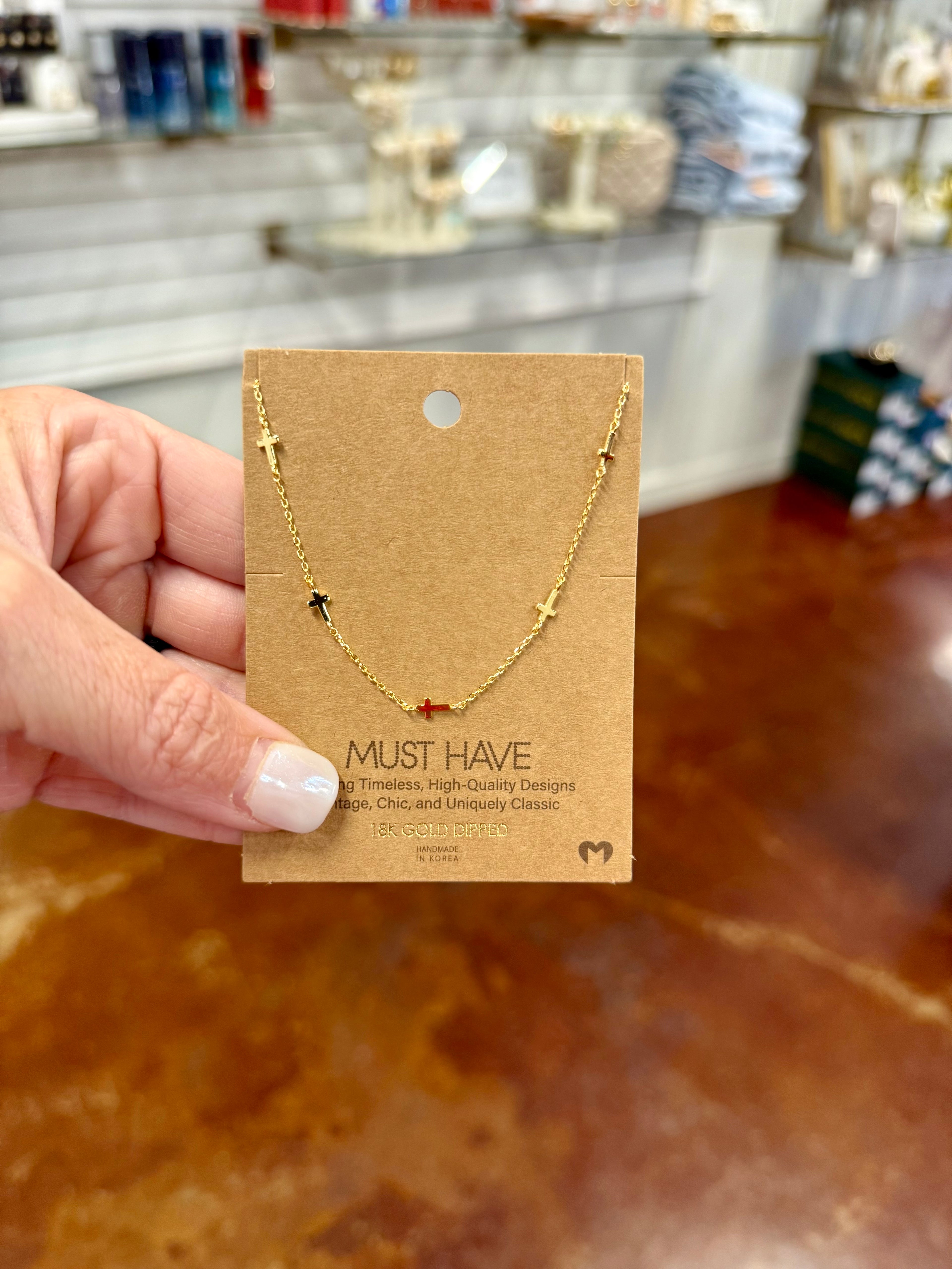 Dainty Cross Station Necklace