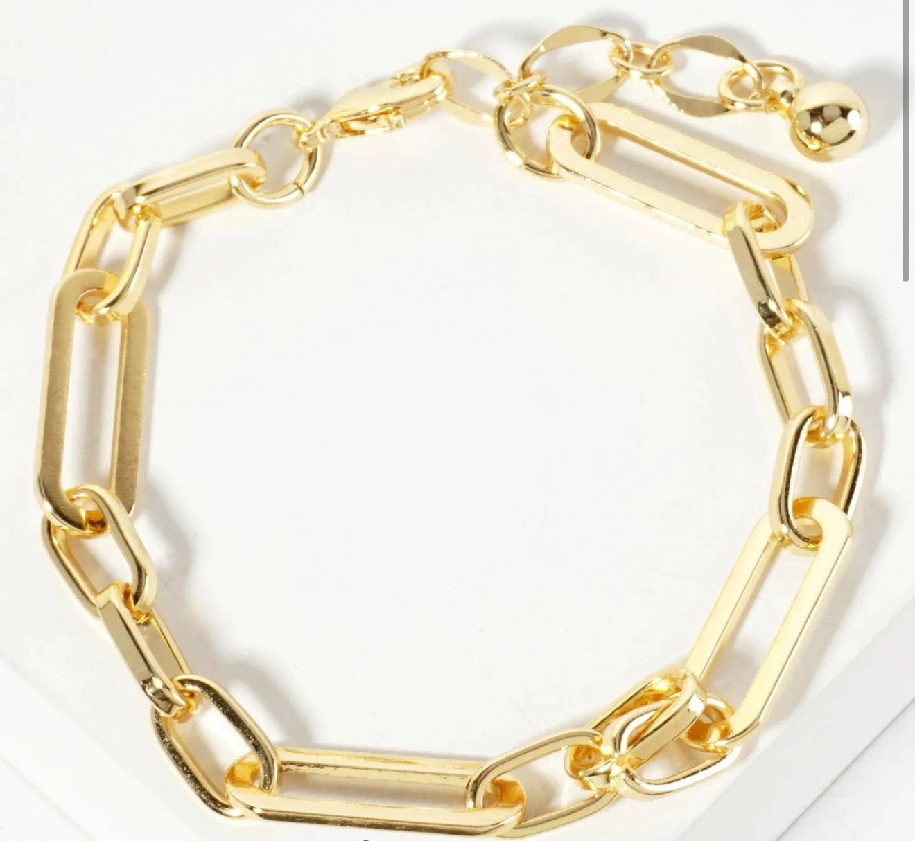 18K-Gold-Dipped Polished Brass 20-10mm Chain Bracelet