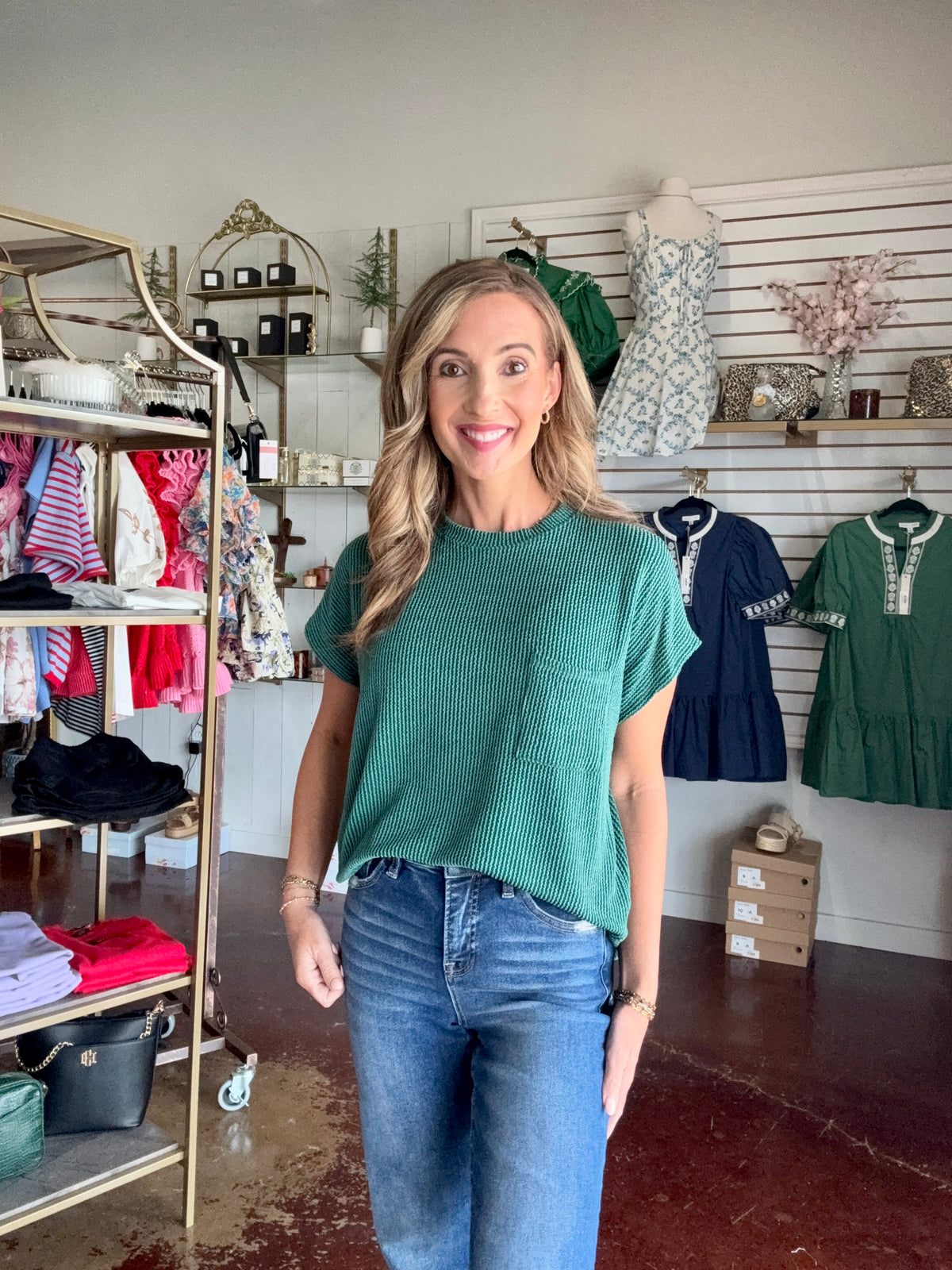 The Hunter Green Marlie Ribbed Top