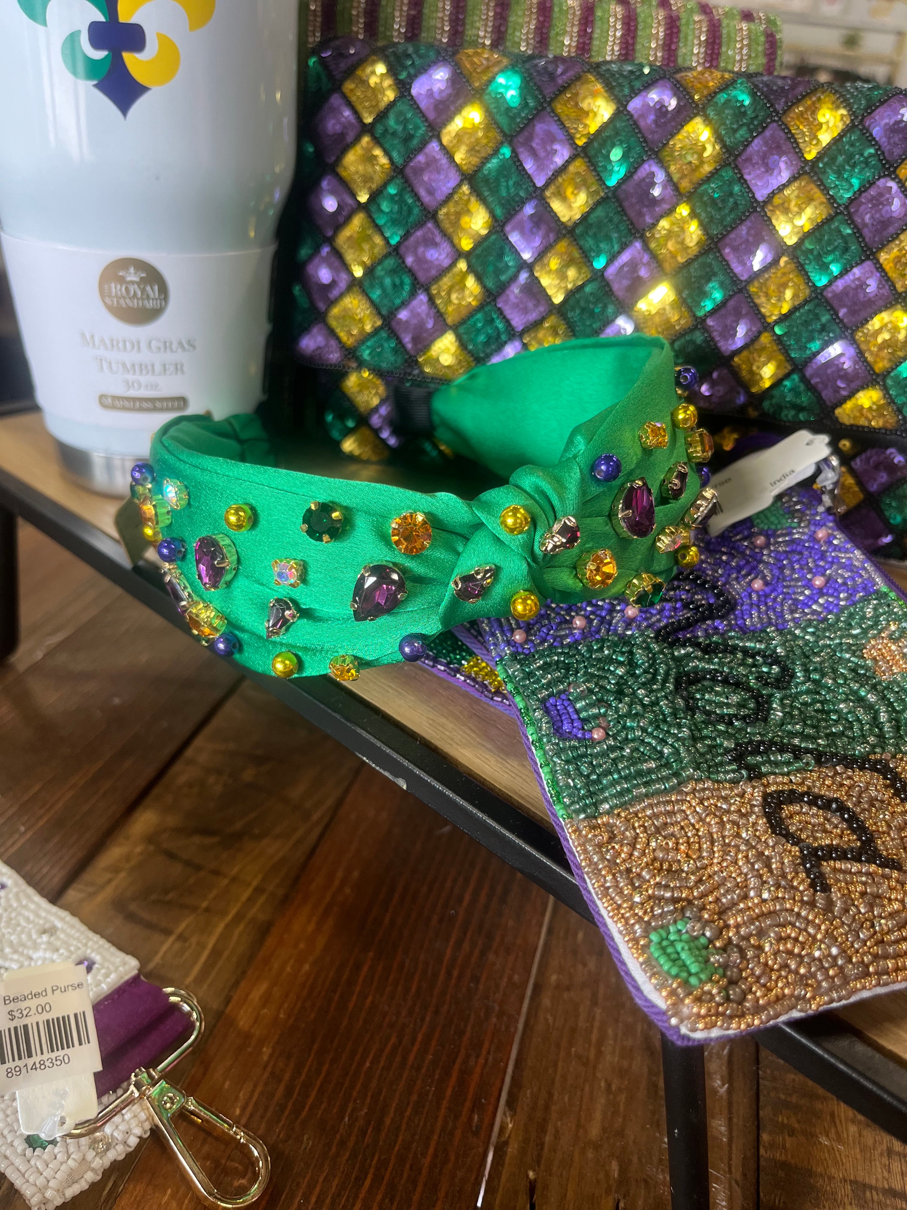 The Green Rhinestone Mardi Gras Headband