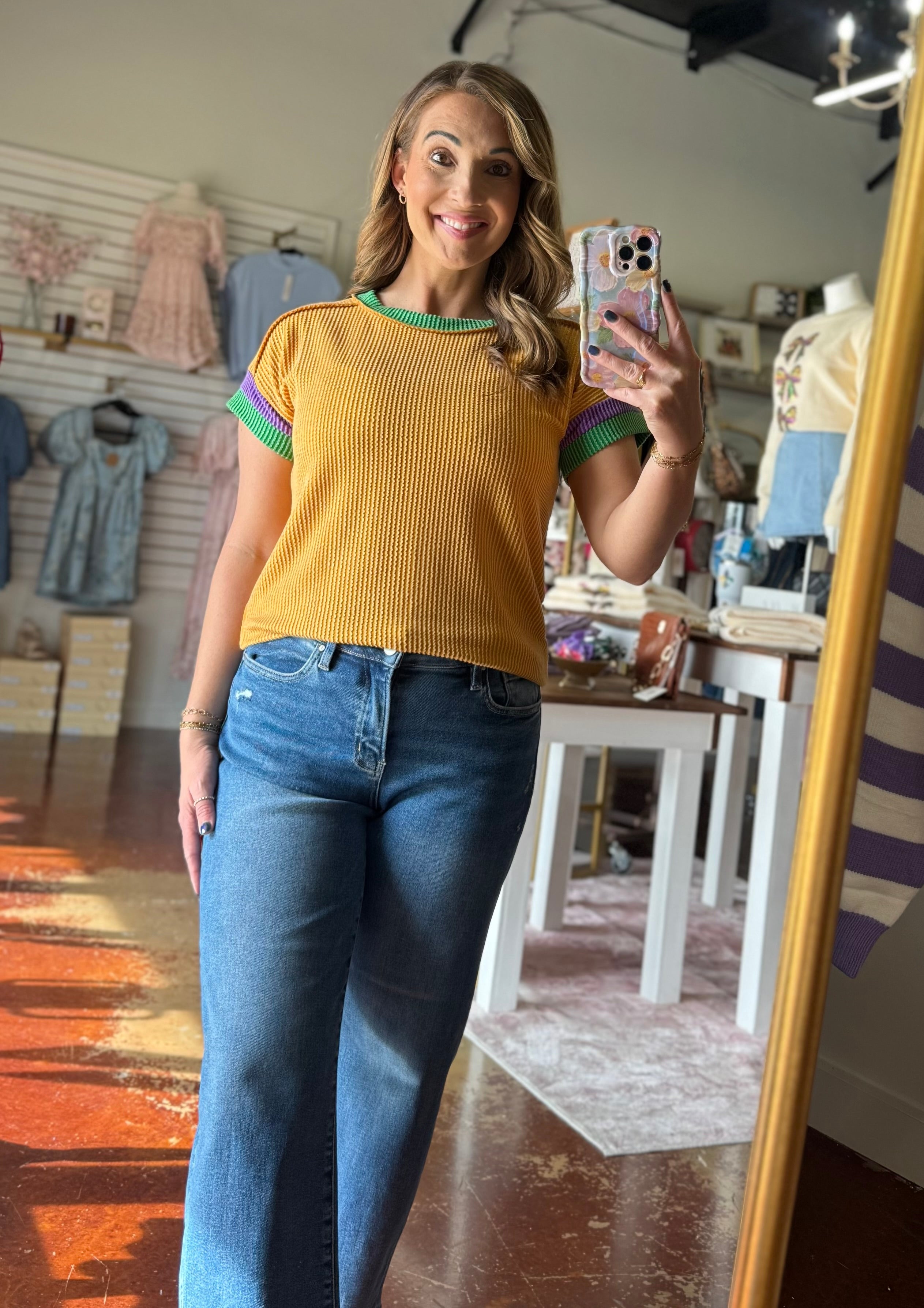 The Mardi Gras Raised Rib Contrast Trim Top