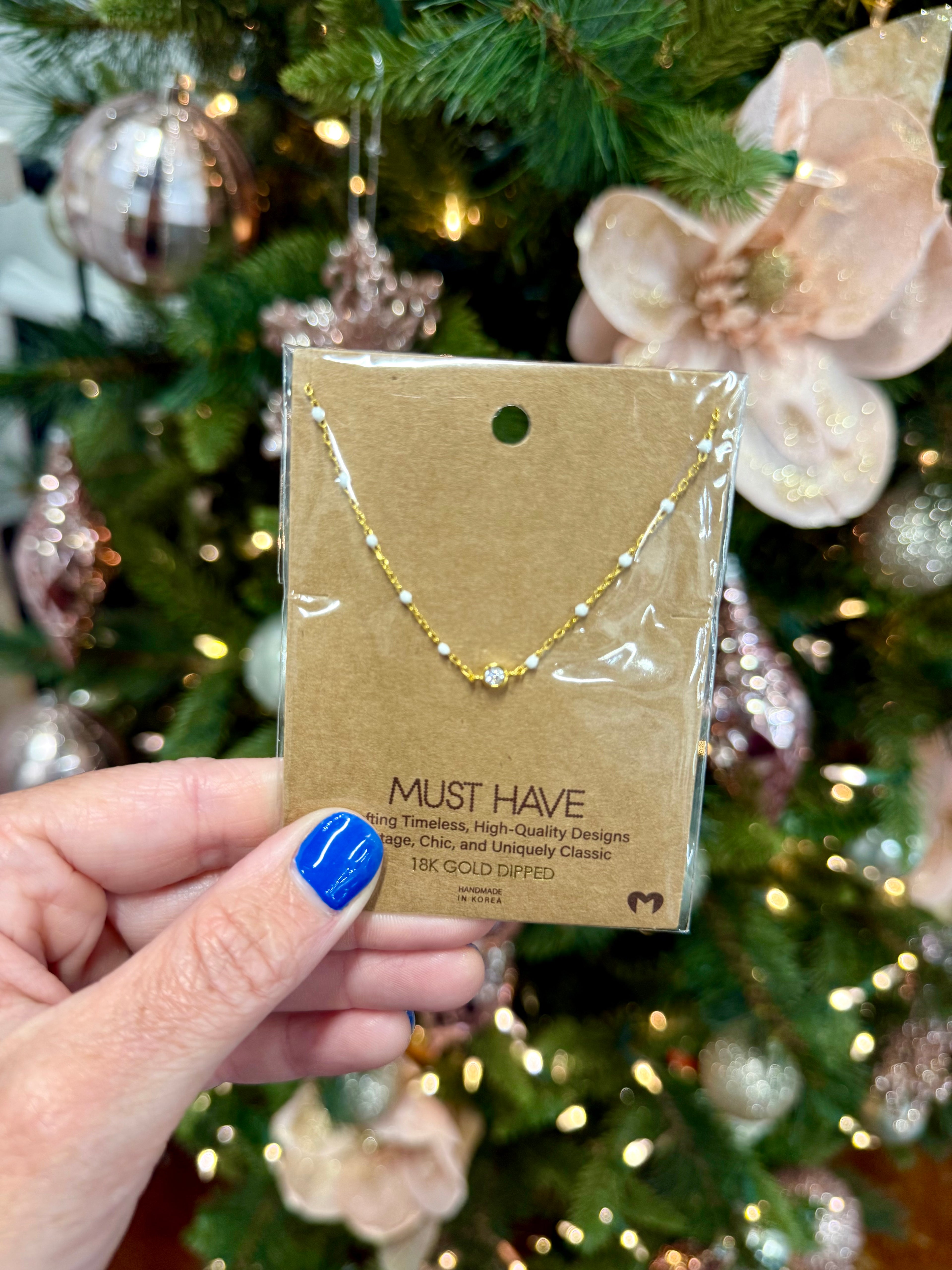 Gold Dipped Cz Pendant Enamel Accent Necklace