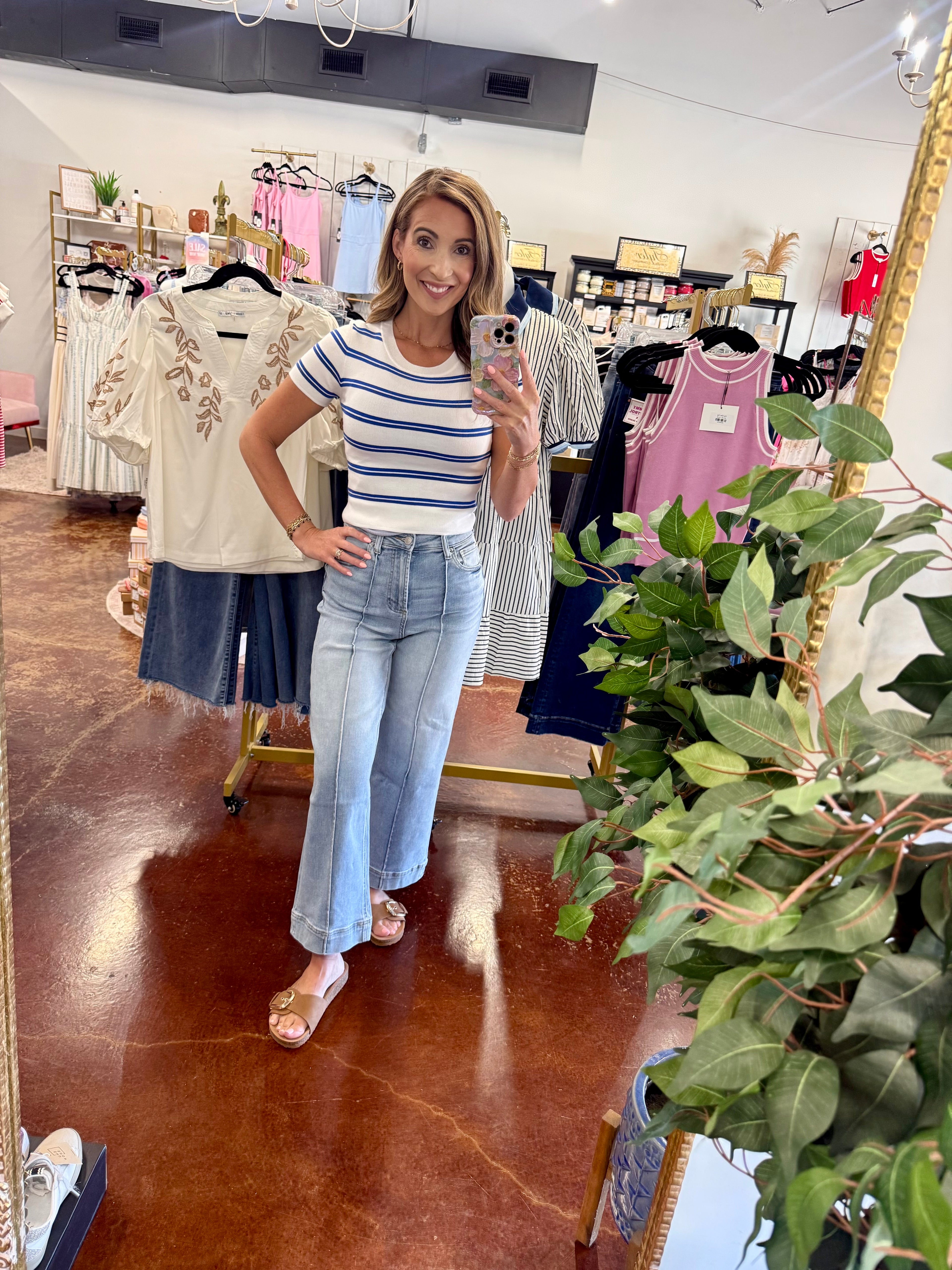 The High Rise Wide Leg Pintuck Denim Pants