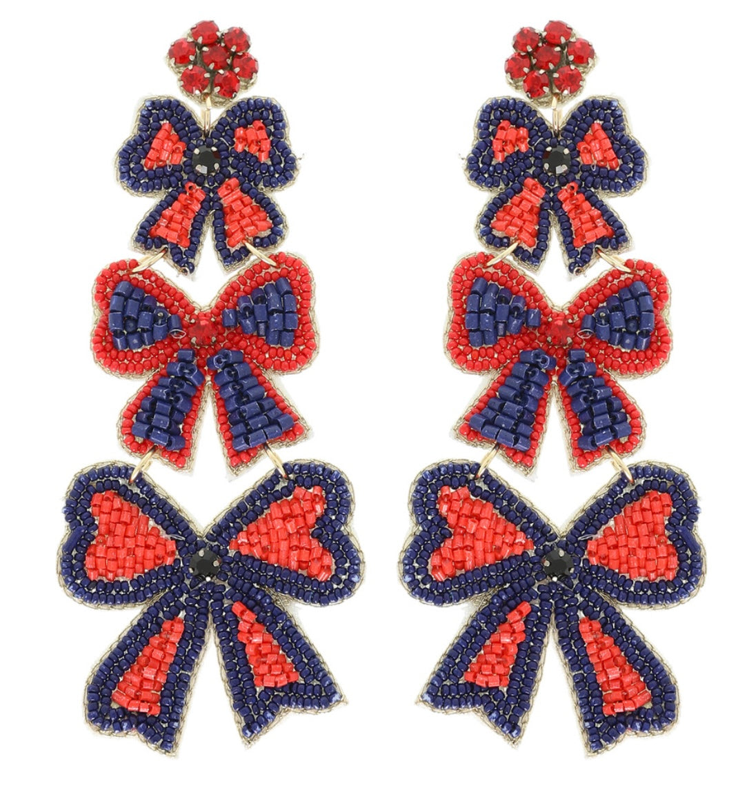 Game Day Bow Beaded Earrings