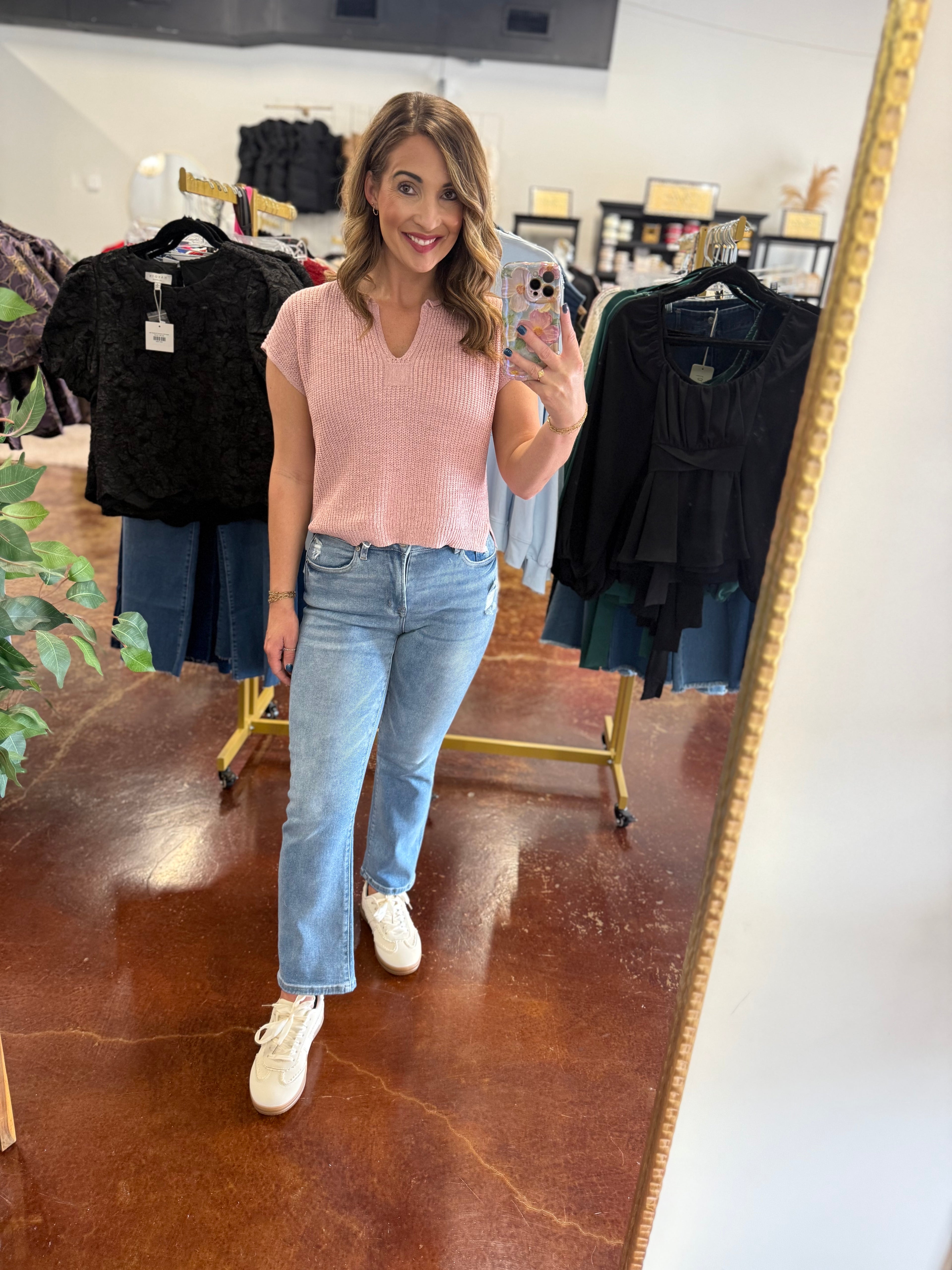 The Medium Wash Cropped Straight Leg Denim