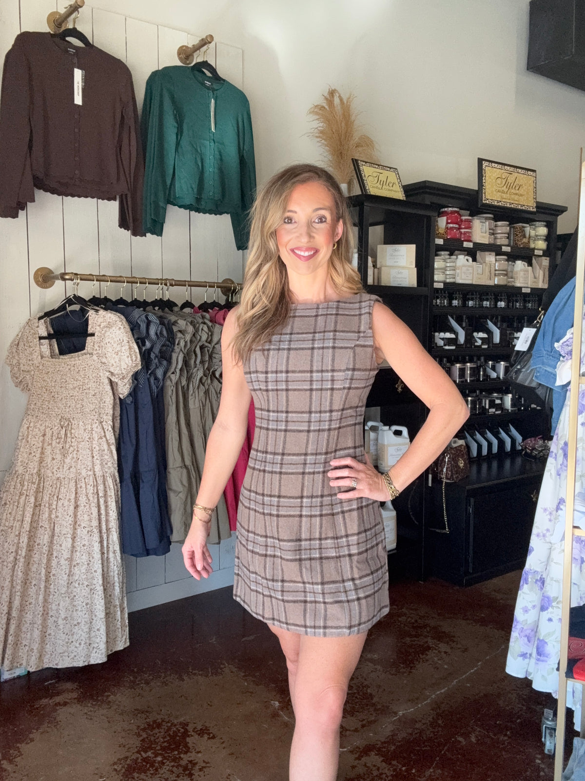The Mocha Plaid Flannel Sleeveless Mini Dress