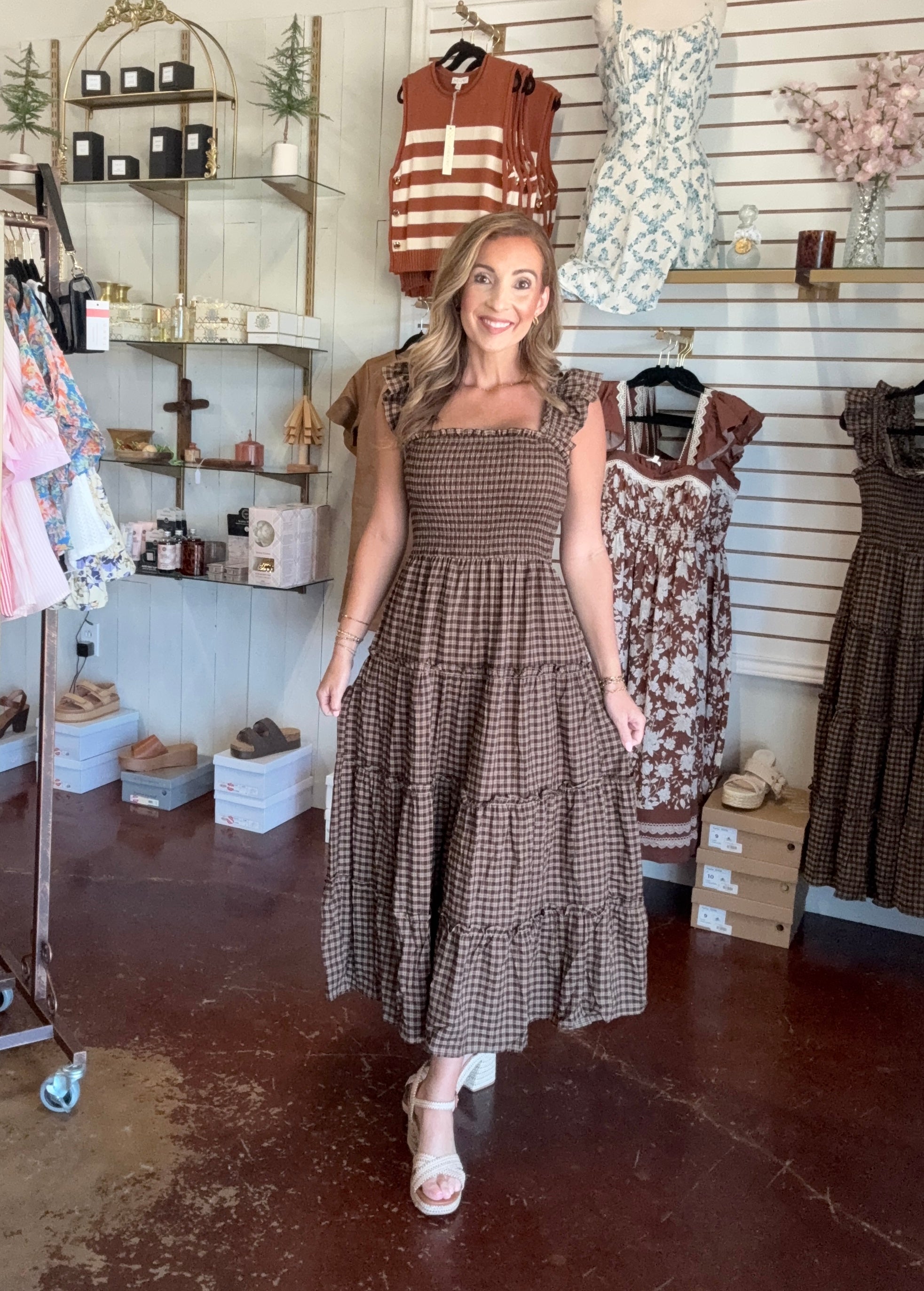 The Marisa Brown Plaid Midi