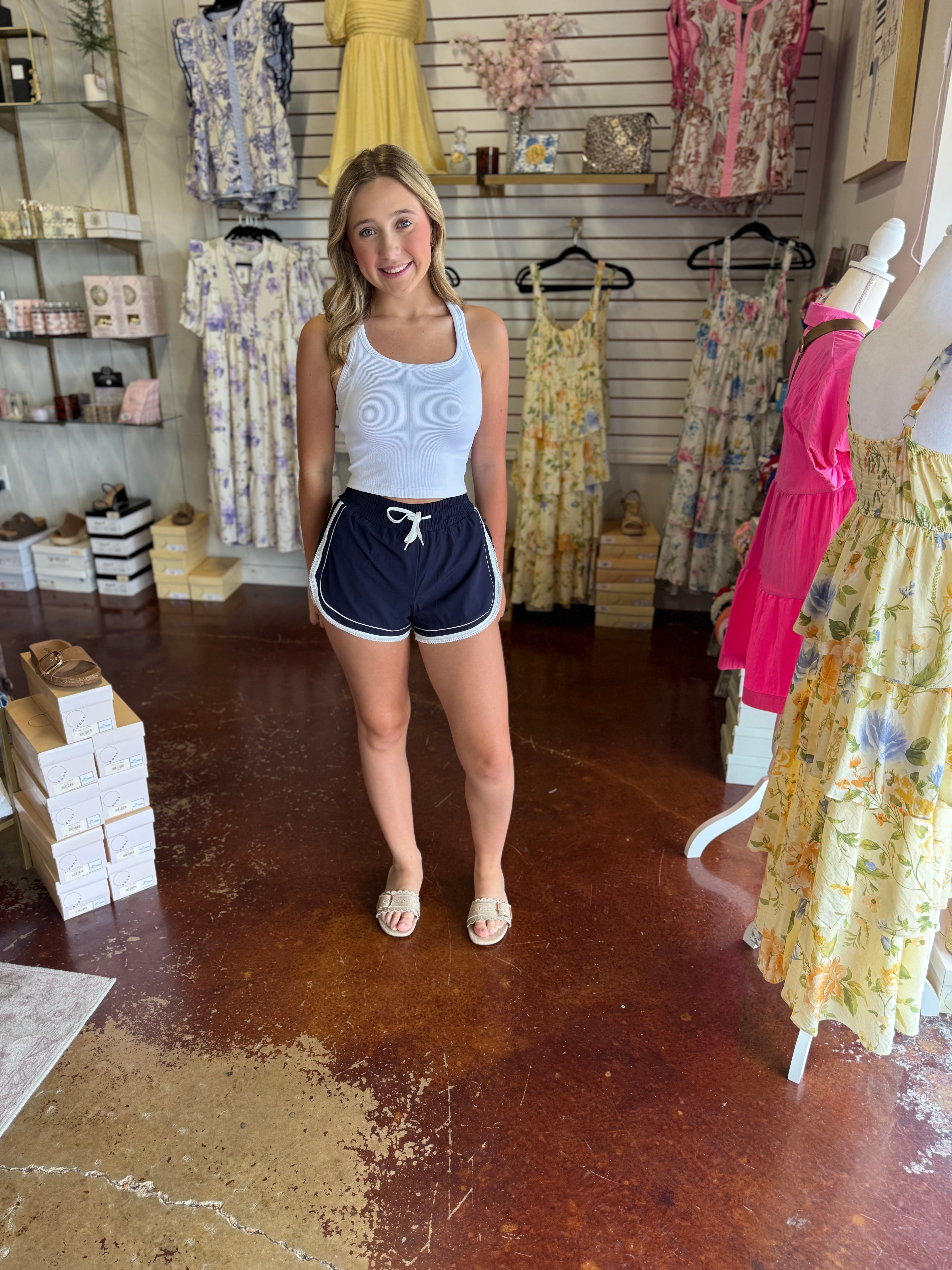 The Navy Lace Trimmed Shorts