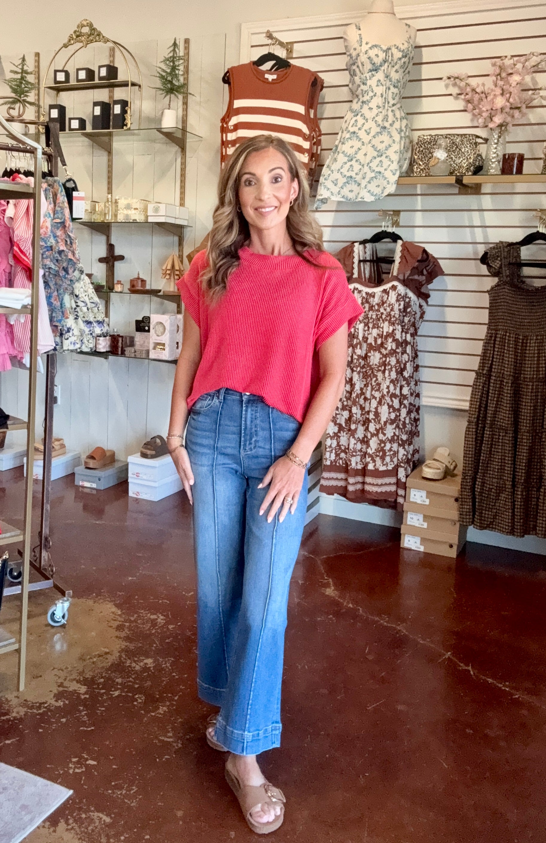 The Medium High Rise Pintuck Denim Pants