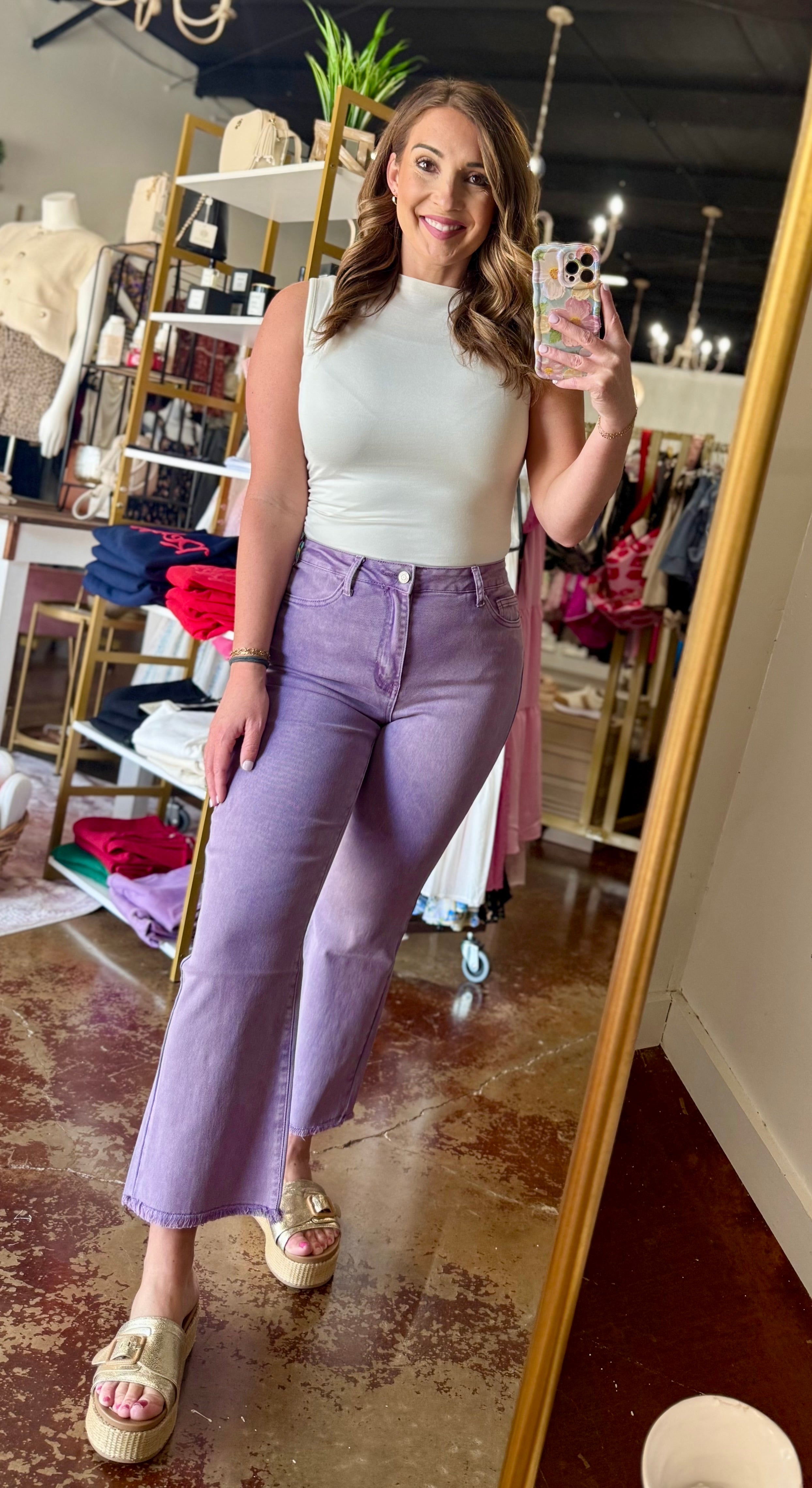 The Light Plum High Waisted Frayed Hem Bootcut Jeans