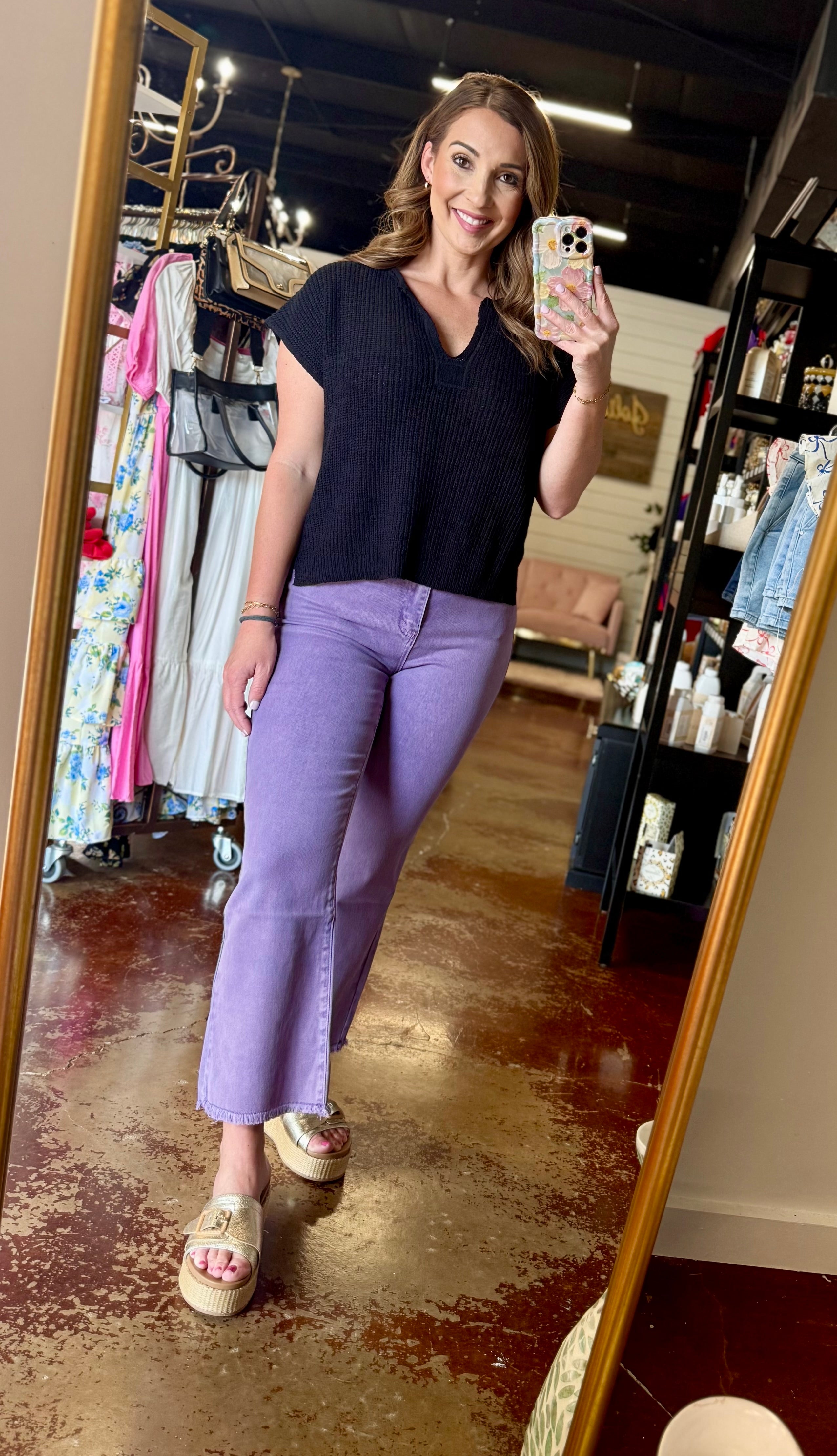 The Blueberry High Waisted Frayed Hem Bootcut Jeans