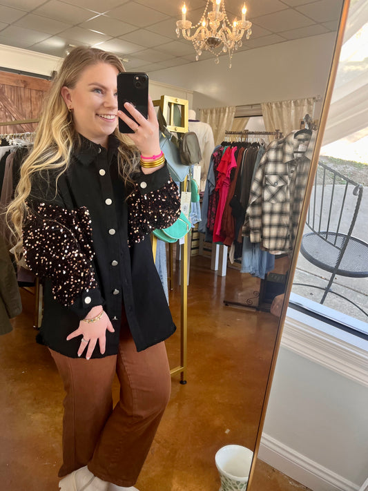 Black & Gold Sequin Sleeve Shacket