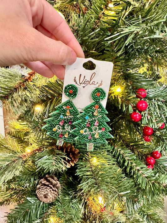 Christmas Tree Beaded Earrings