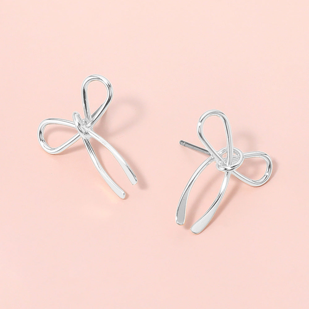 Metal Wire Bow Knot Stud Earrings