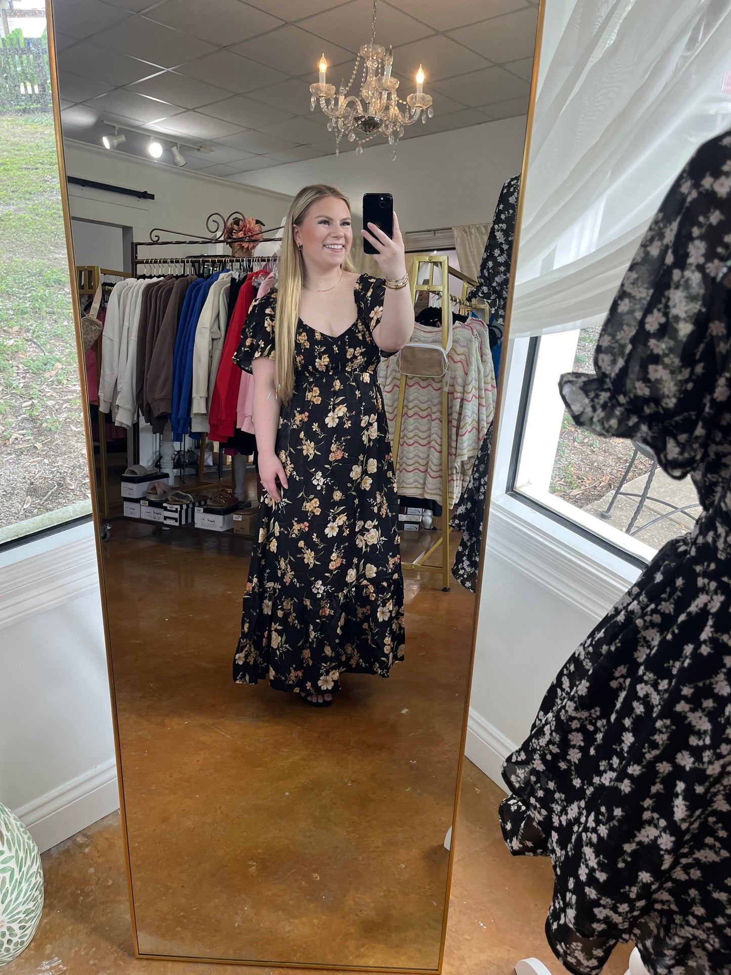 The Black Floral Midi Dress