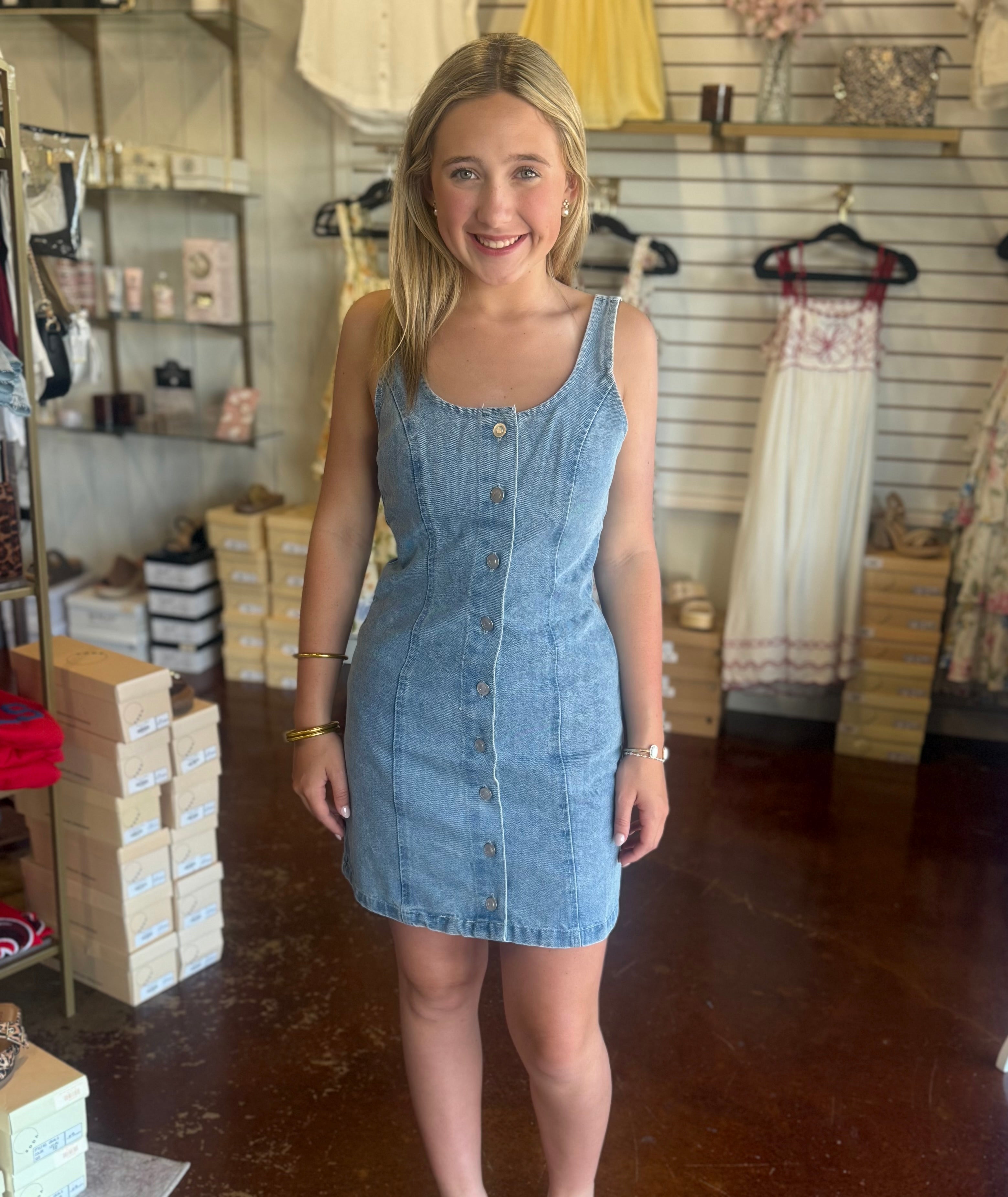 The Avery Denim Button Down Mini Dress