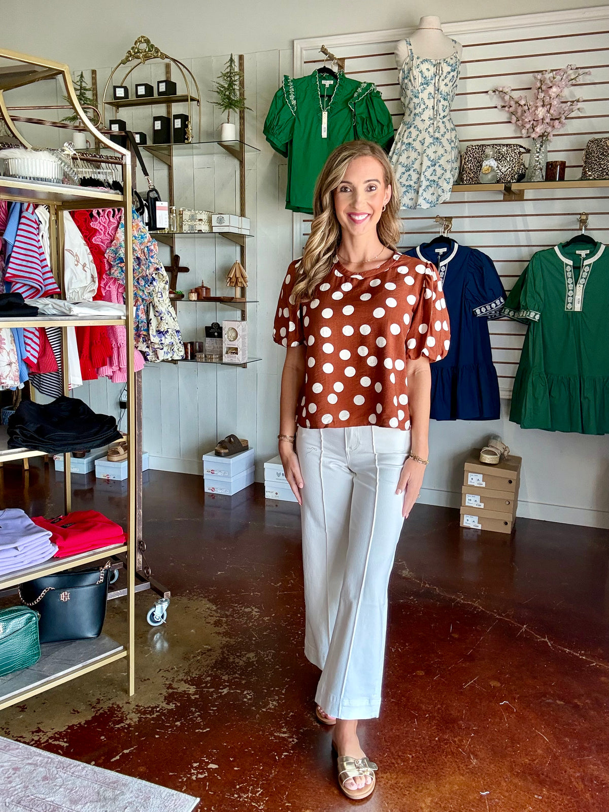 The Brown & White Polka Dot Top