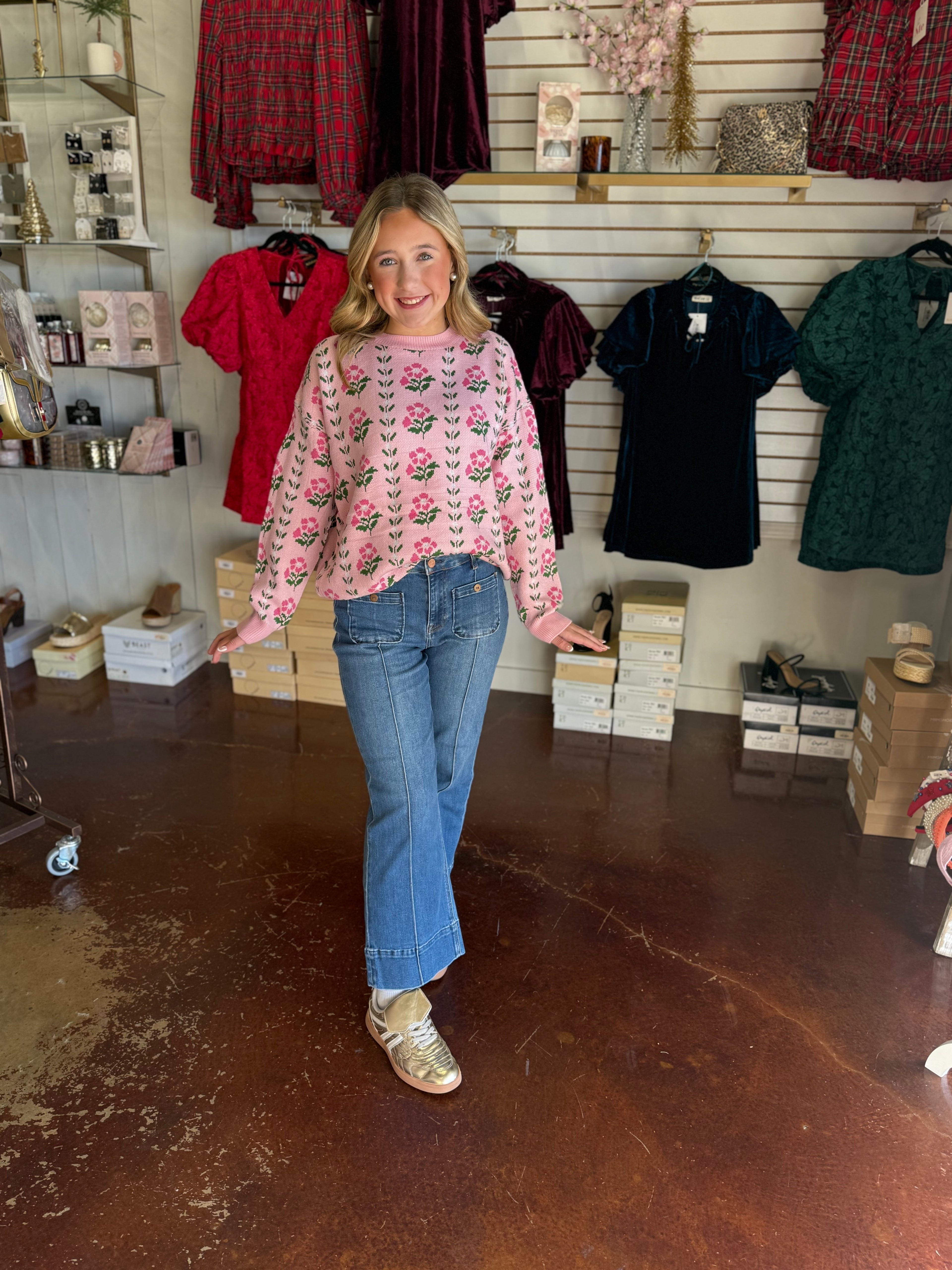 The Floral Border Knit Sweater