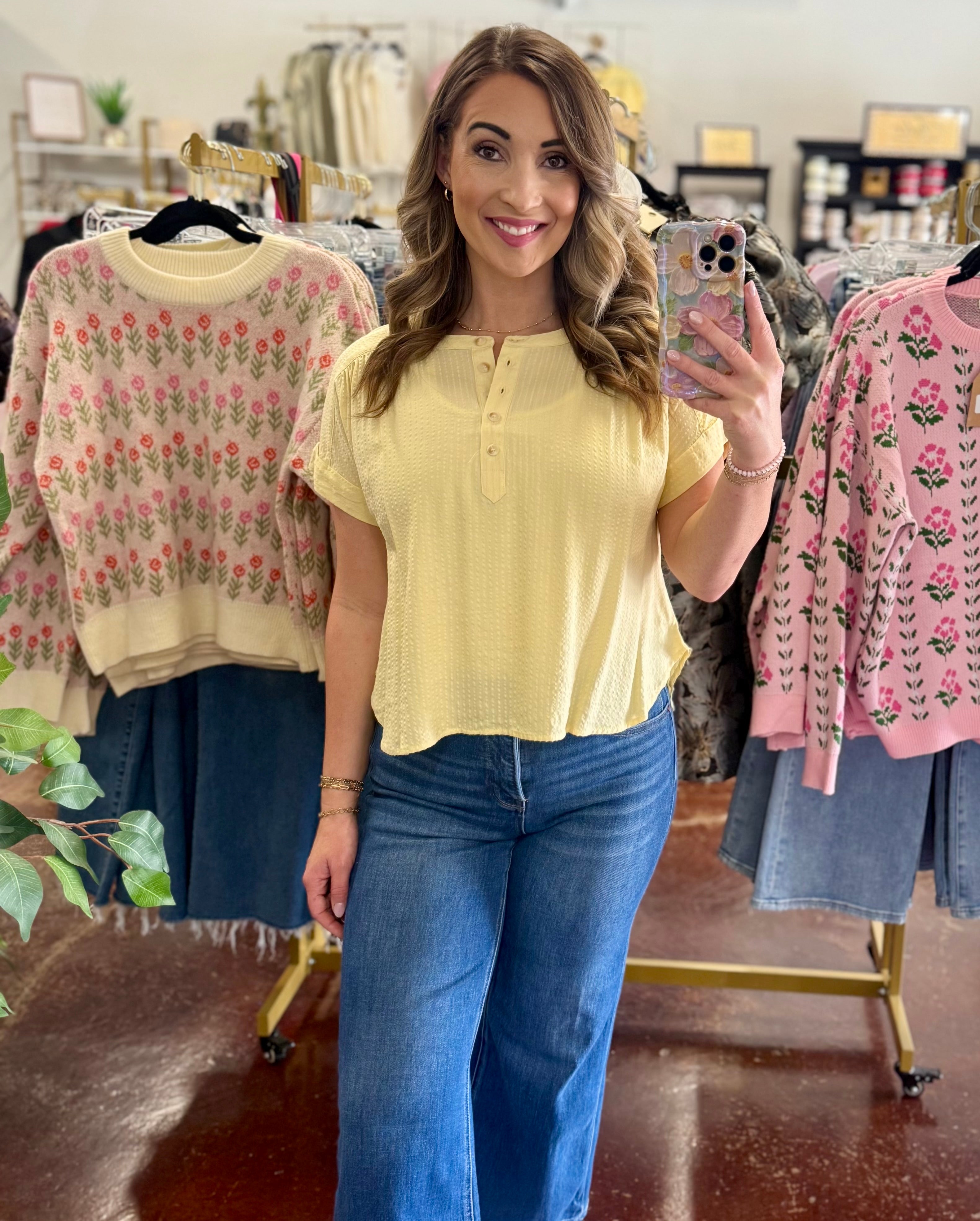 The Henley Ruched Shoulder Top