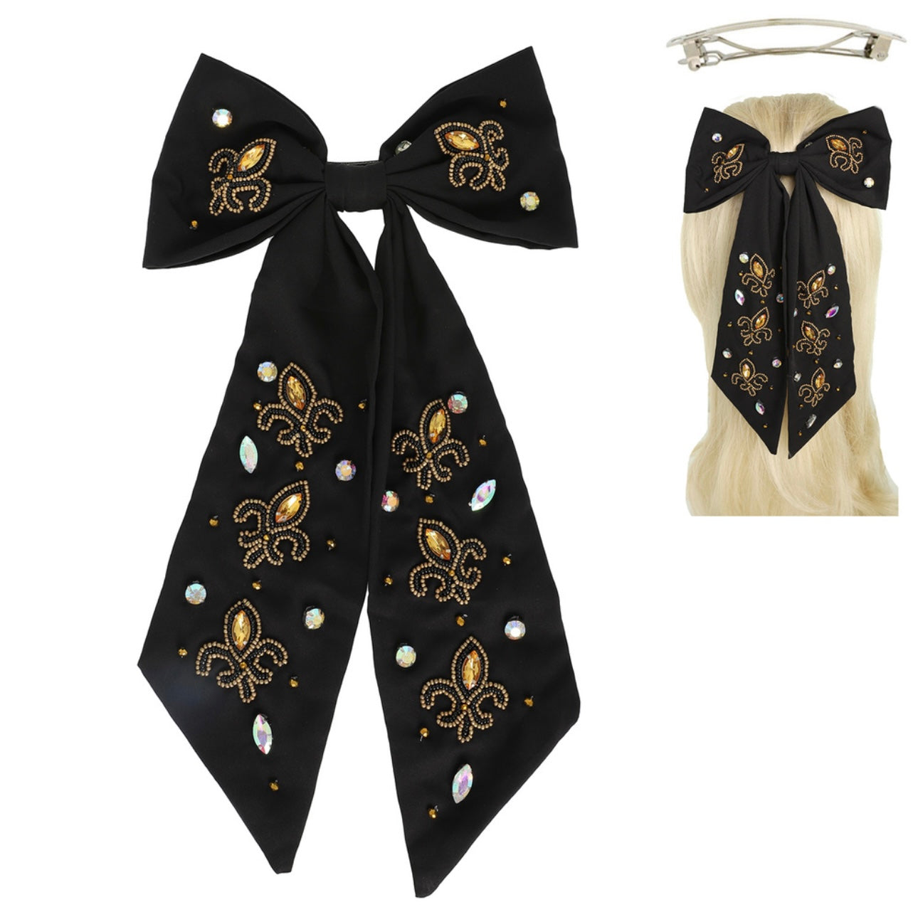 Fleur De Lis Beaded Hair Bow