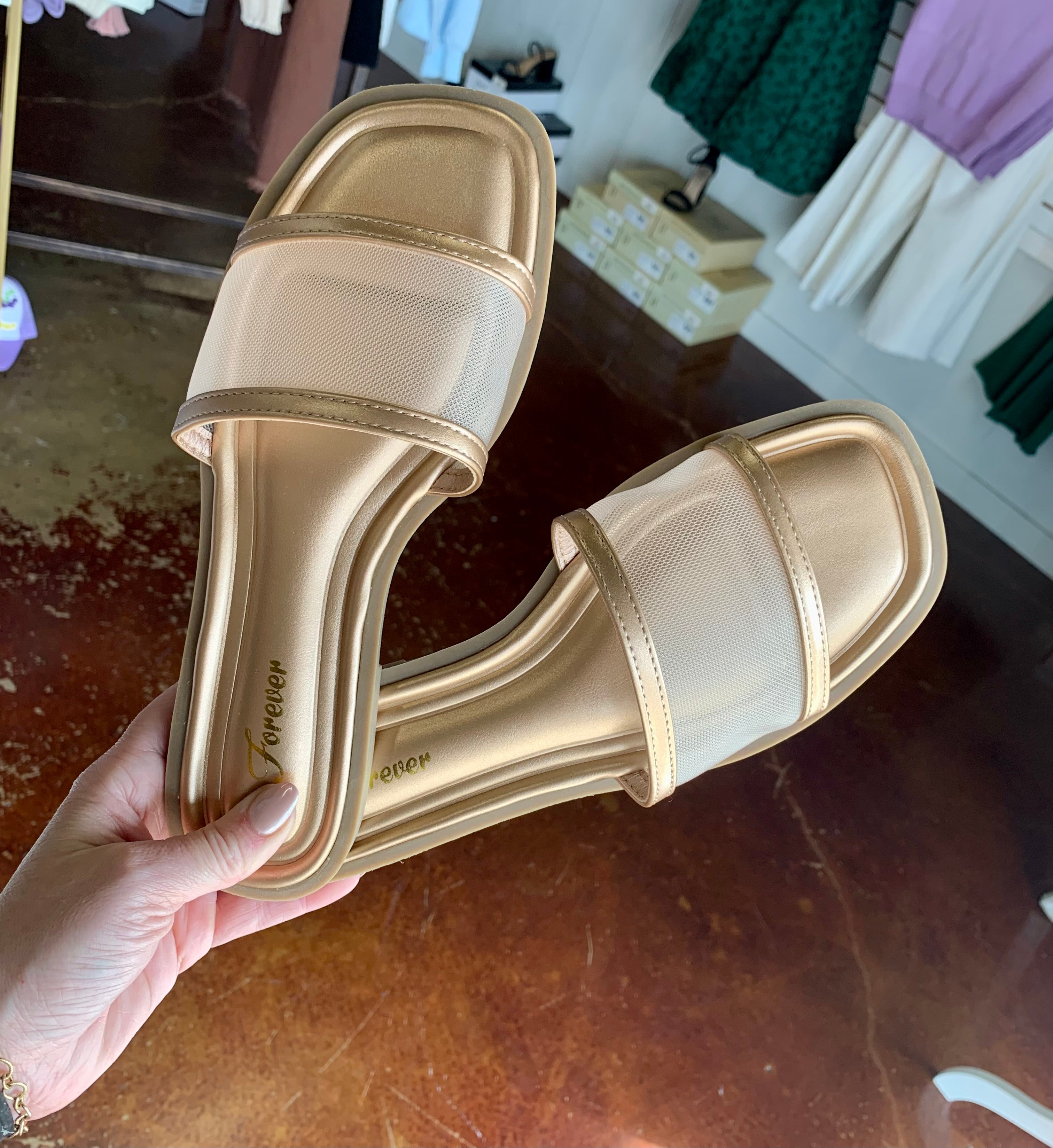 The Rose Gold Mesh Slides