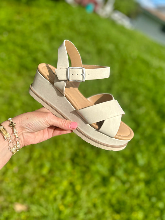 Beige Chunky Platform Wedges