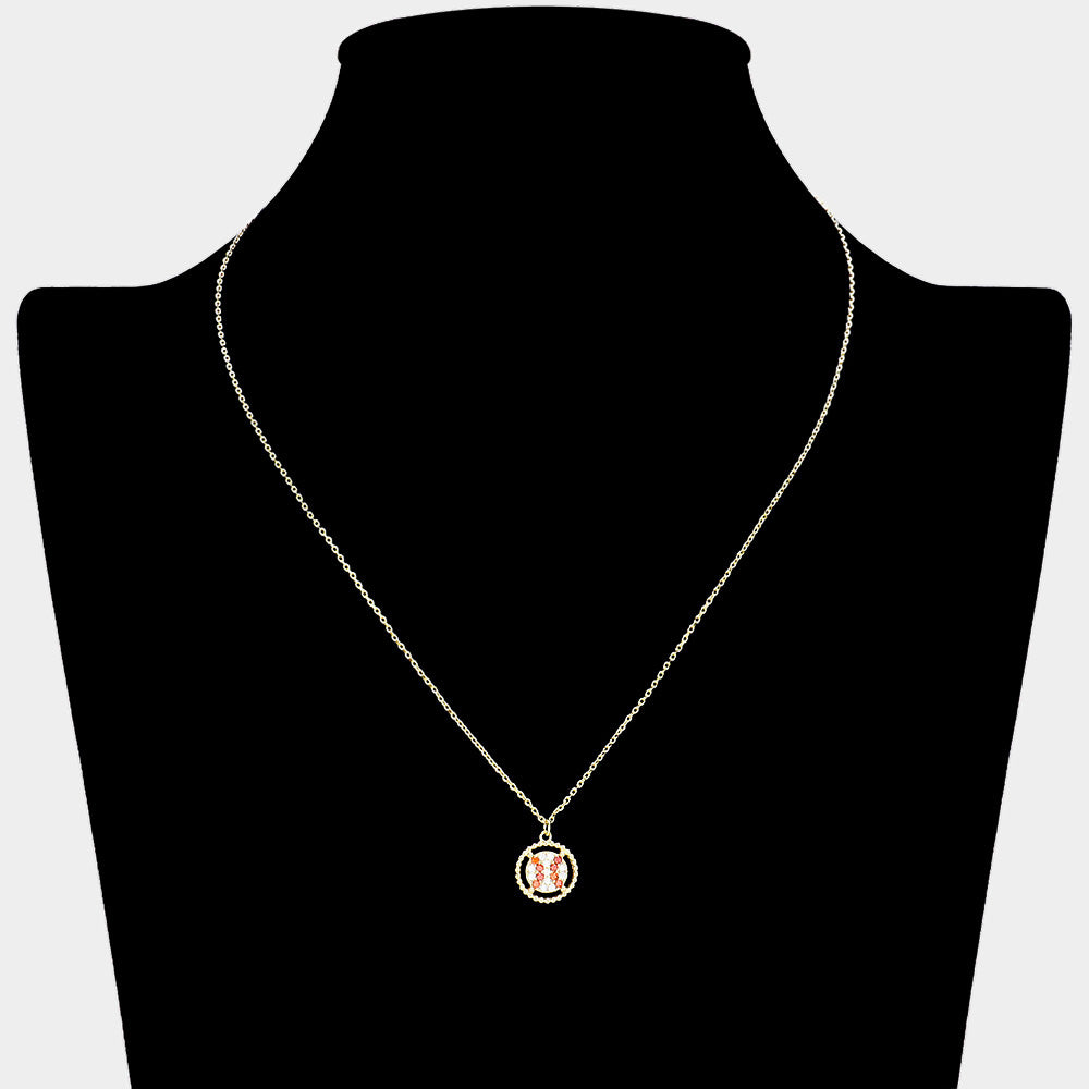 Rhinestone Paved Baseball Necklace