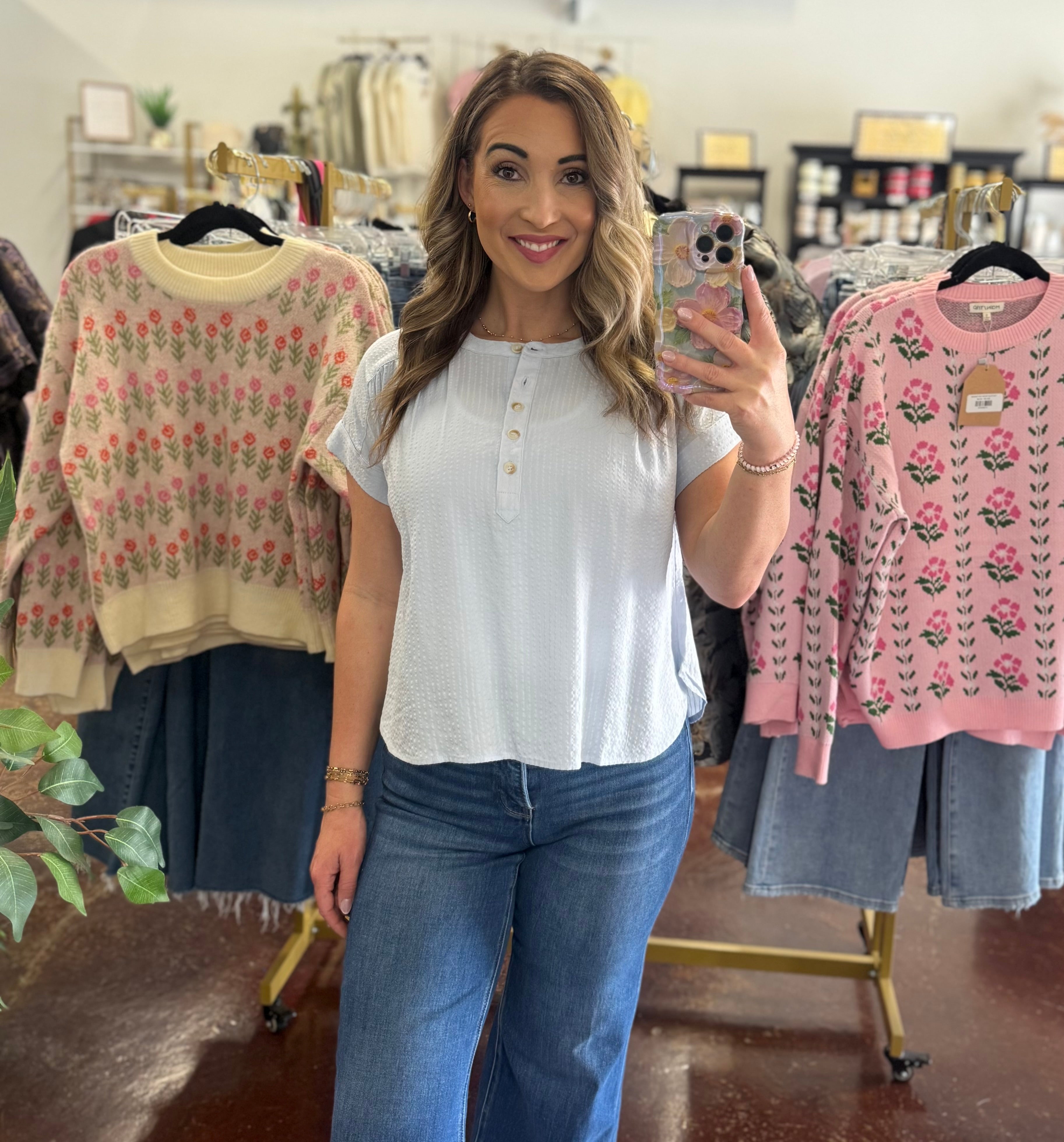 The Henley Ruched Shoulder Top